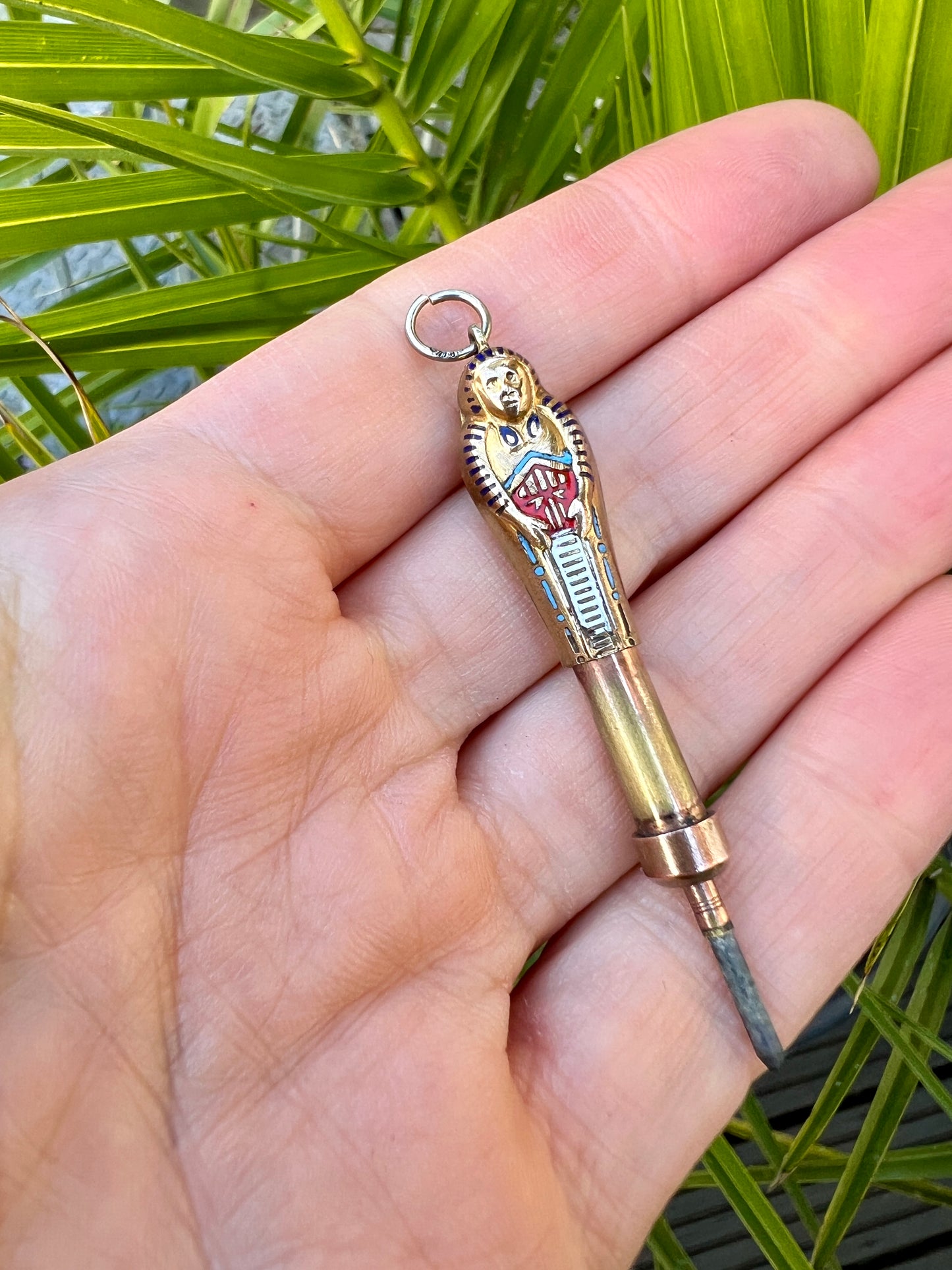 Small Antique Egyptian Sarcophagus Pharaoh Propelling Pencil Pendant