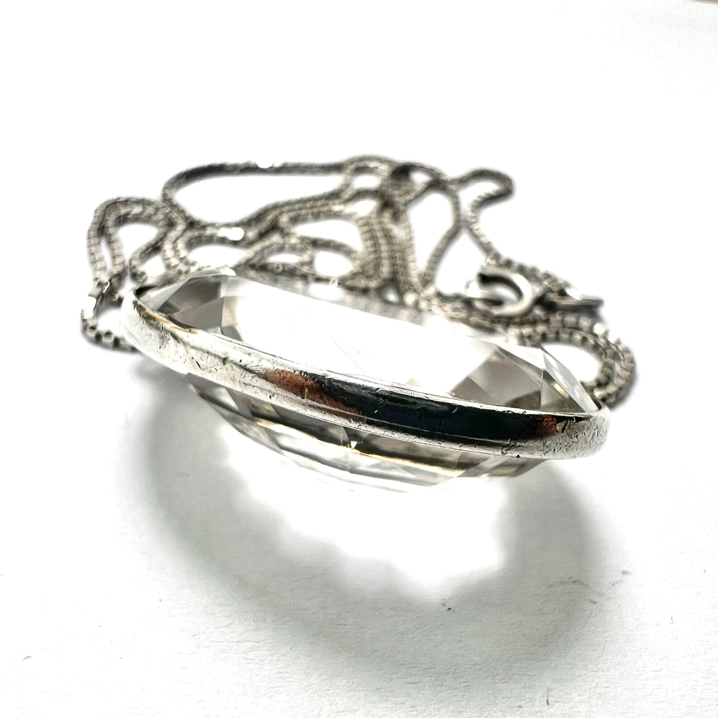 Arts and Crafts Rock Crystal Silver Pendant