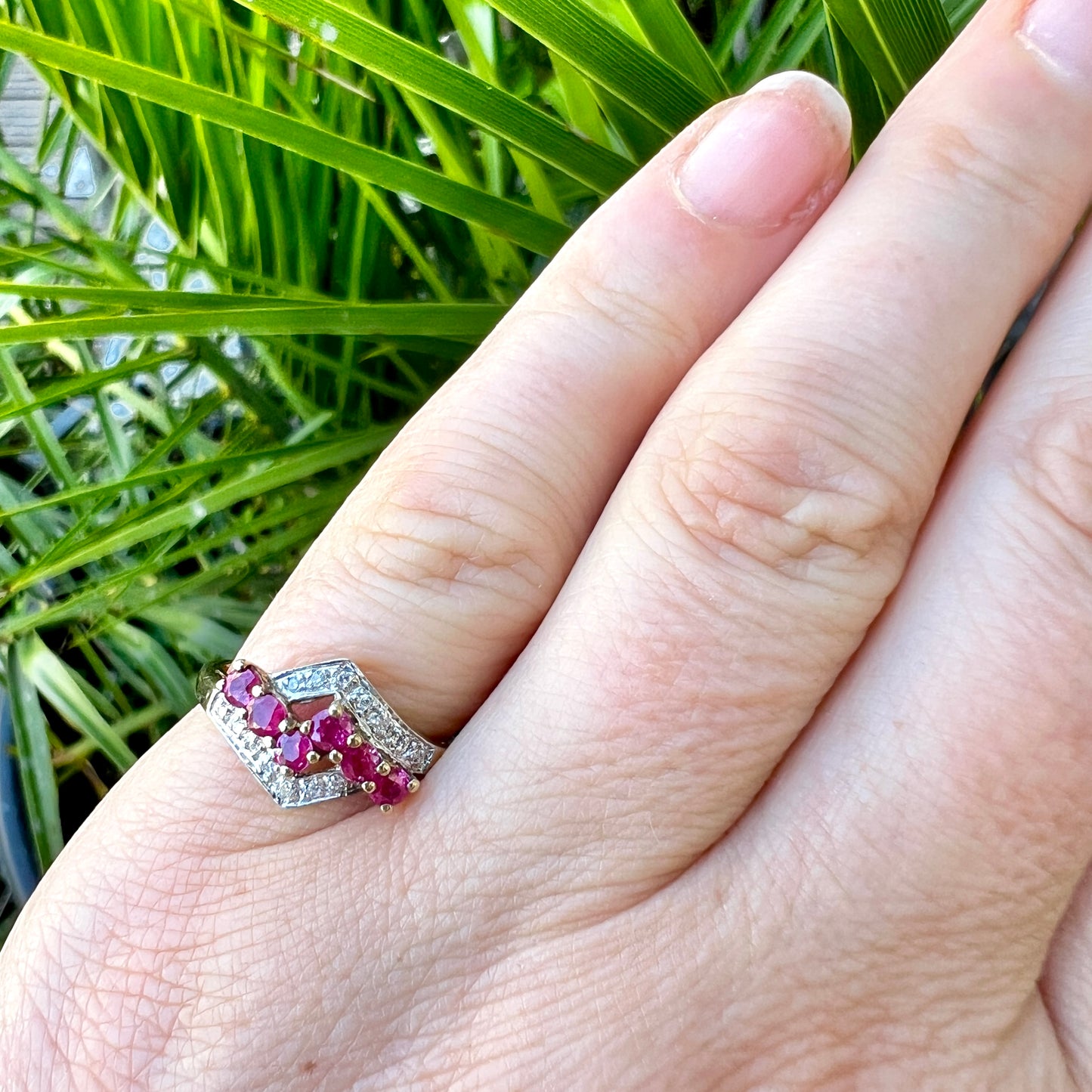 Vintage 9CT Gold Diamond and Rubellite Ring