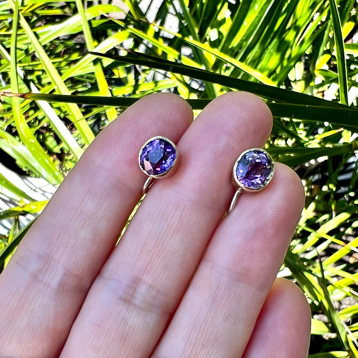 Vintage Amethyst Silver Gilt Screwback Earrings