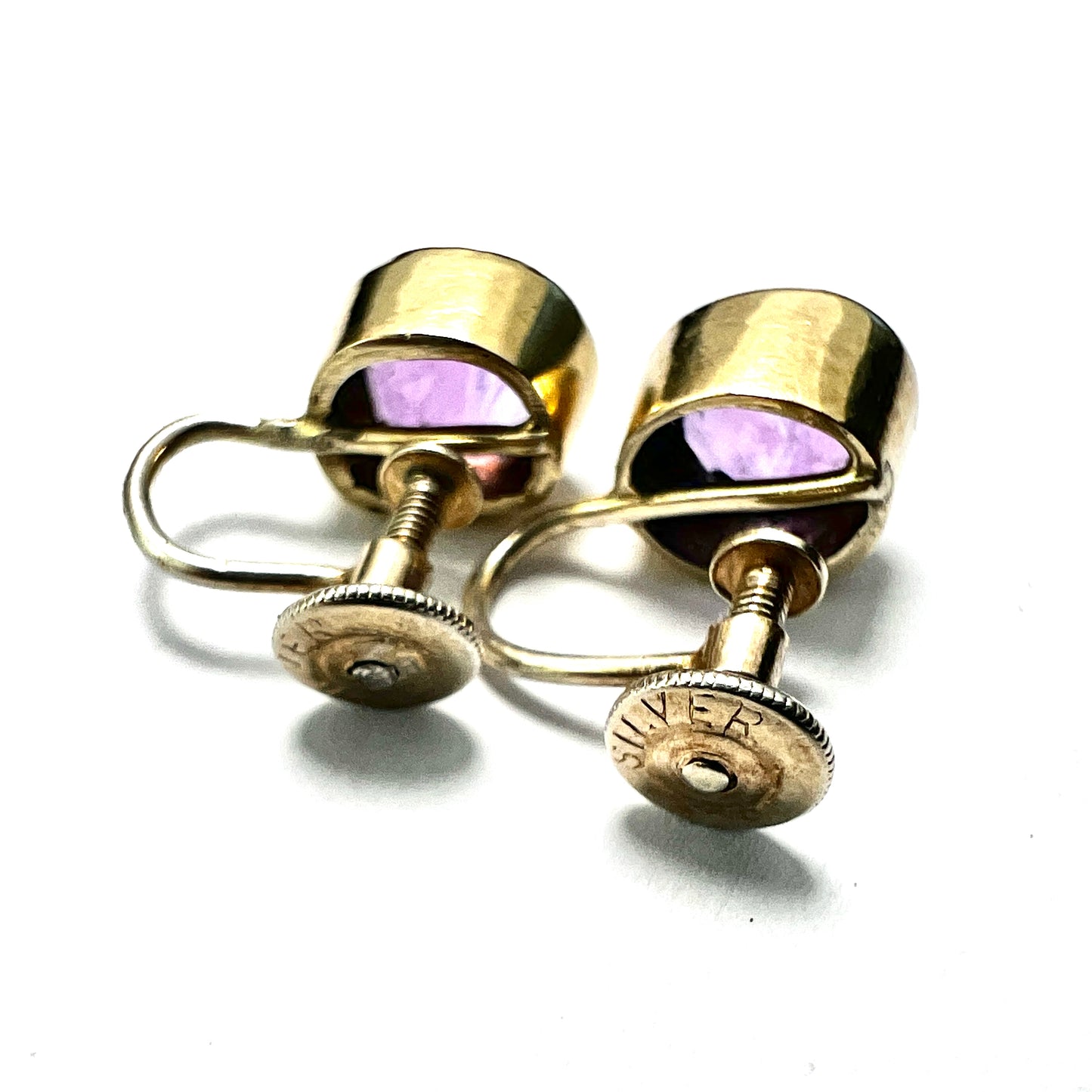 Vintage Amethyst Silver Gilt Screwback Earrings