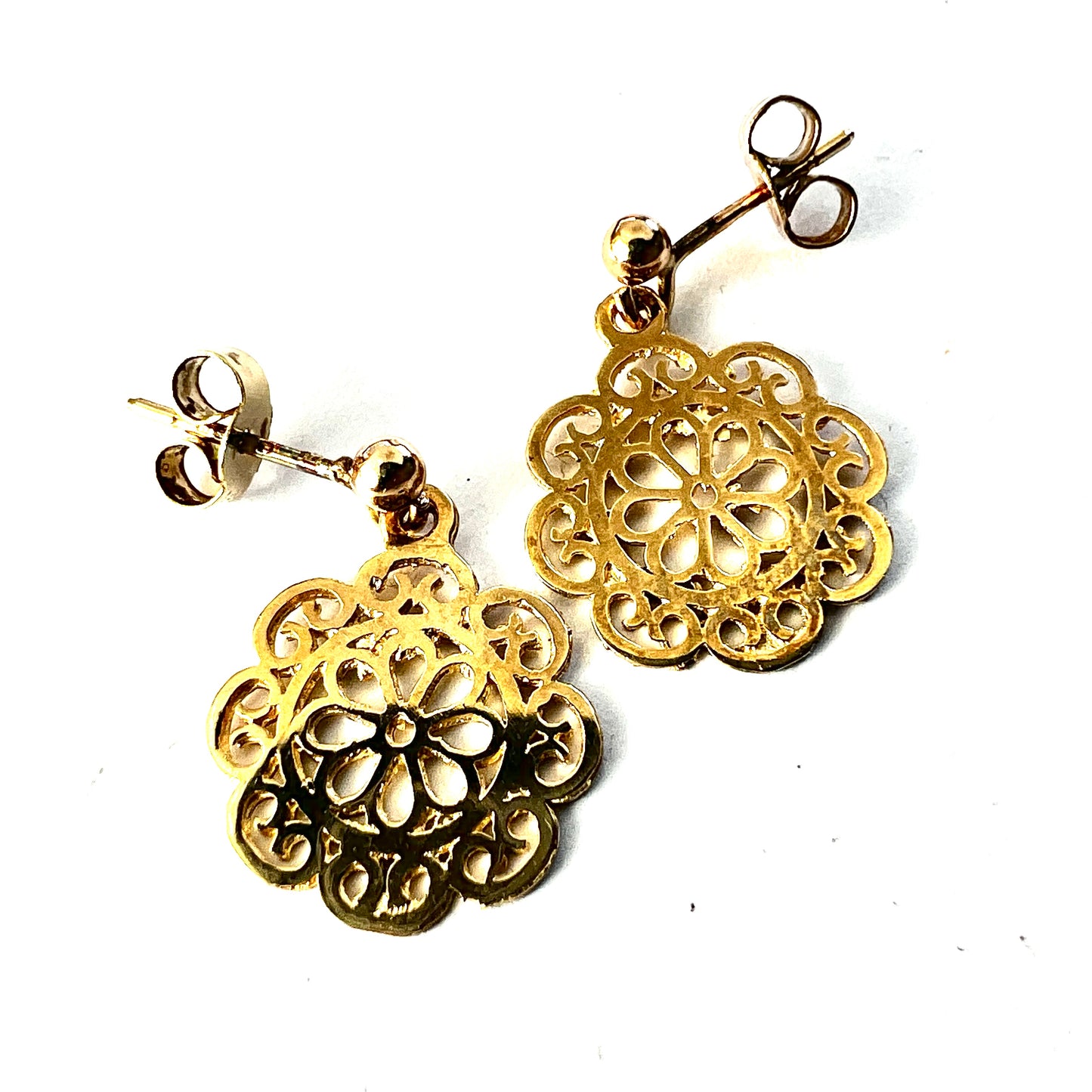 Vintage 9CT Gold Flower Mandala Earrings