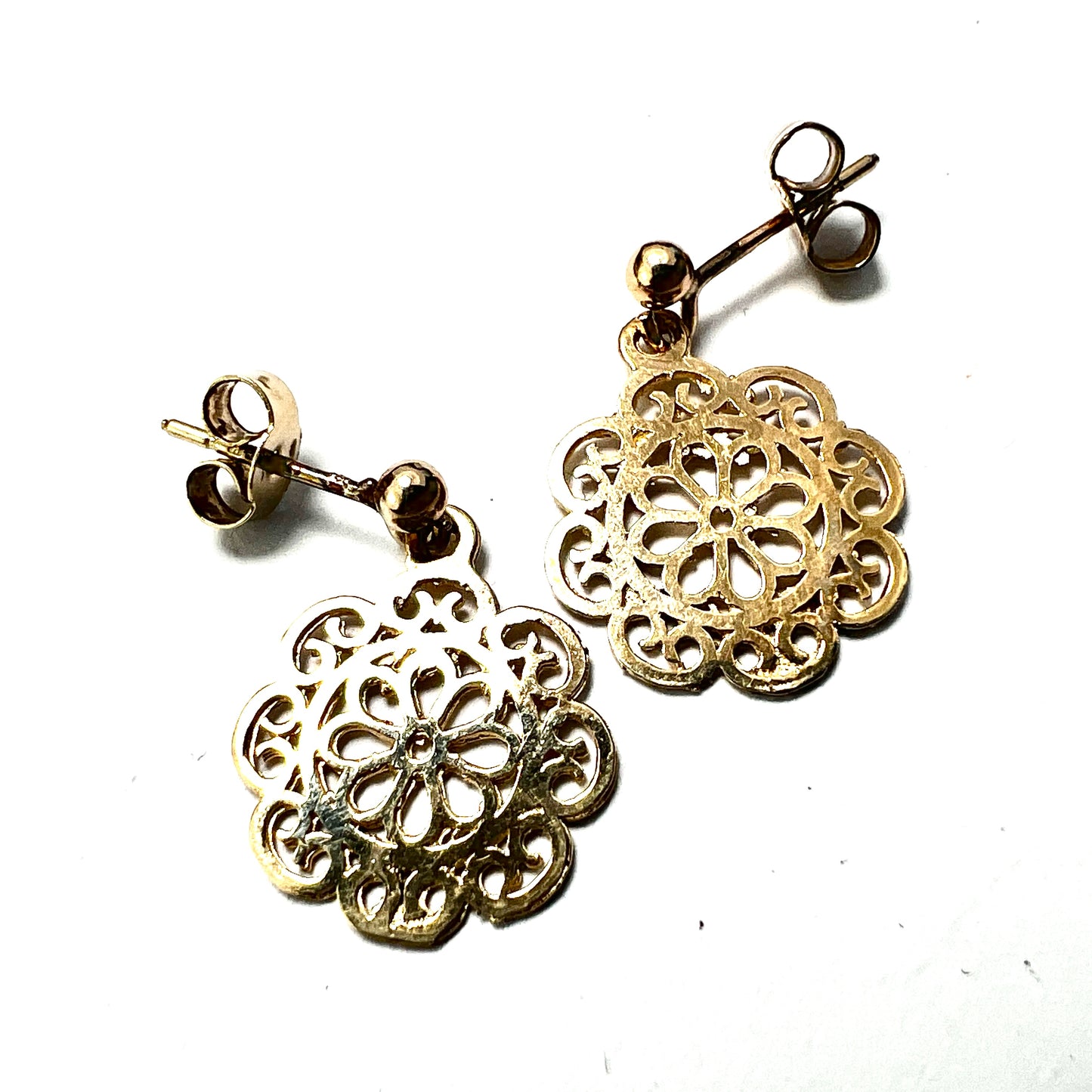 Vintage 9CT Gold Flower Mandala Earrings