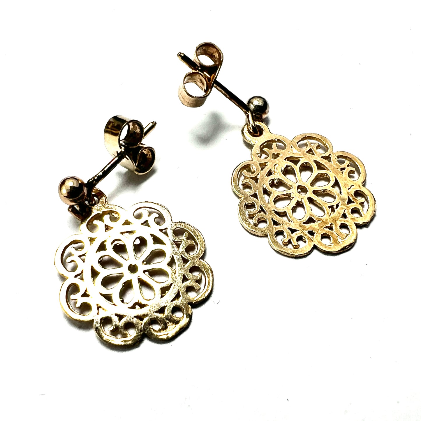 Vintage 9CT Gold Flower Mandala Earrings