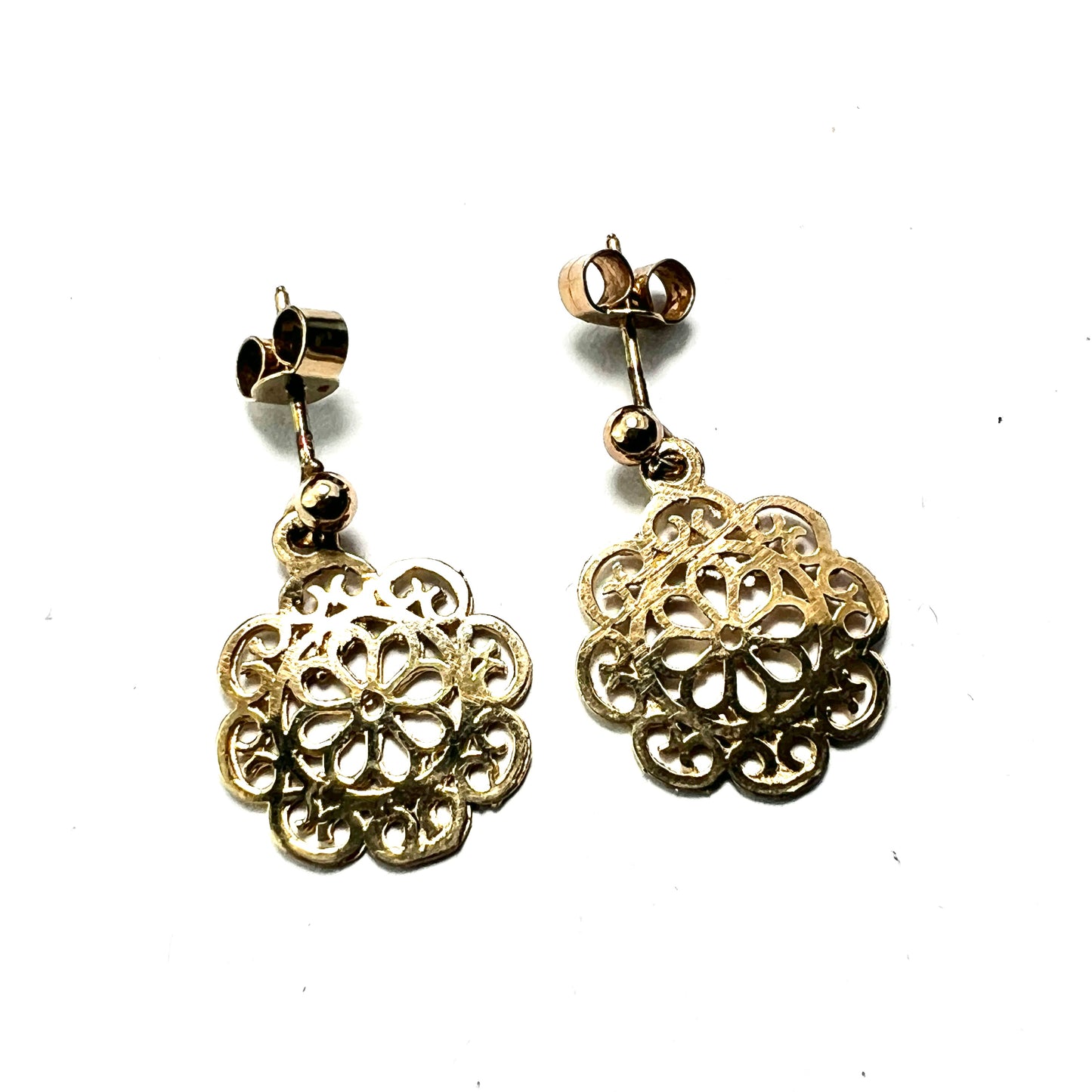 Vintage 9CT Gold Flower Mandala Earrings