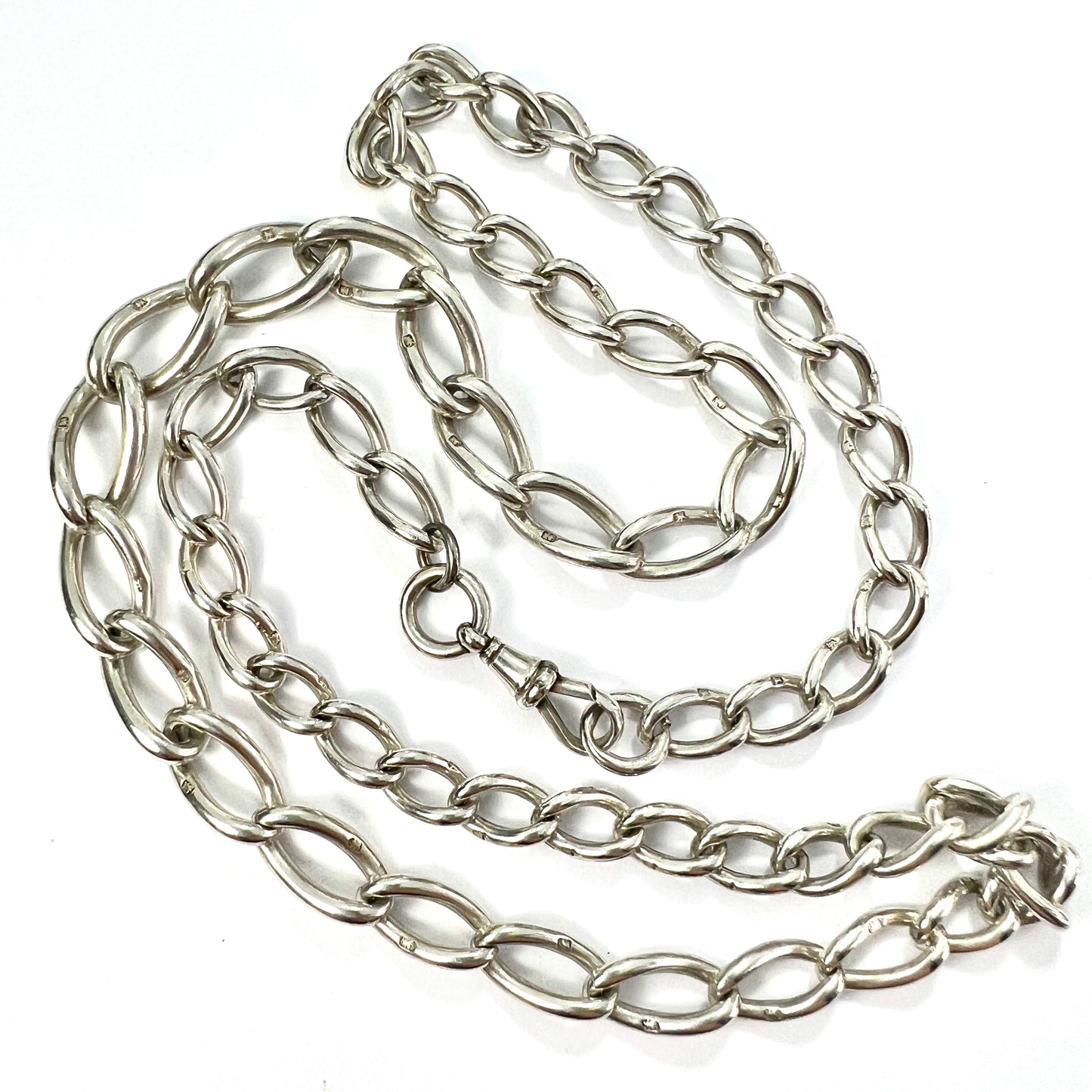 Victorian Silver Graduated Curb Chain Necklace with Dog Clip