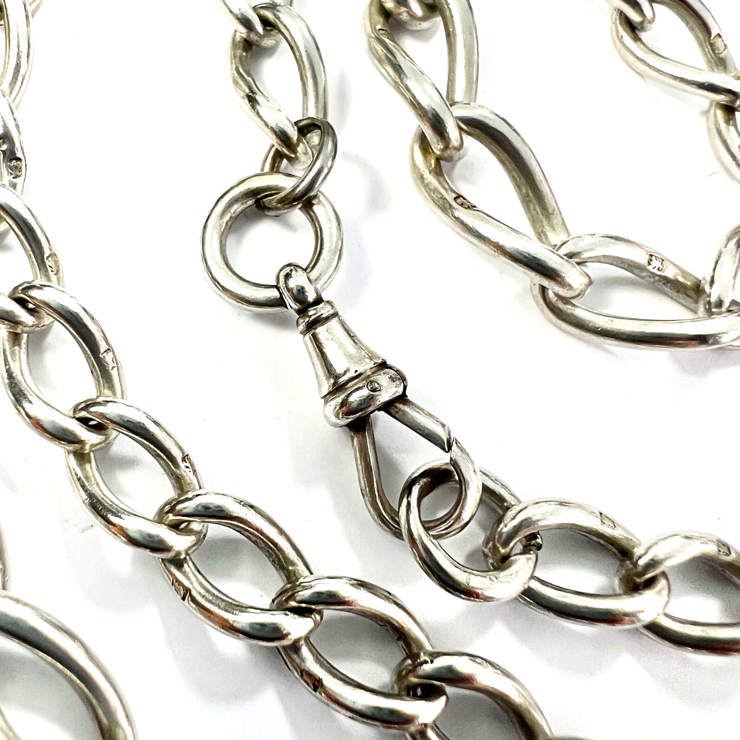 Victorian Silver Graduated Curb Chain Necklace with Dog Clip