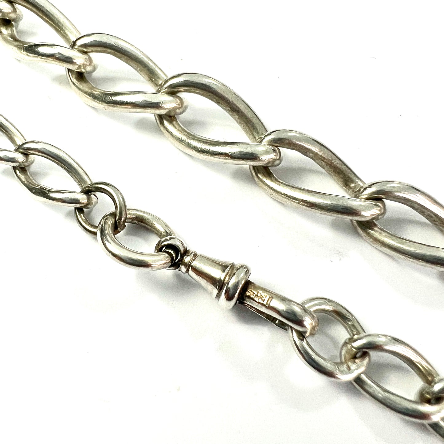Victorian Silver Graduated Curb Chain Necklace with Dog Clip