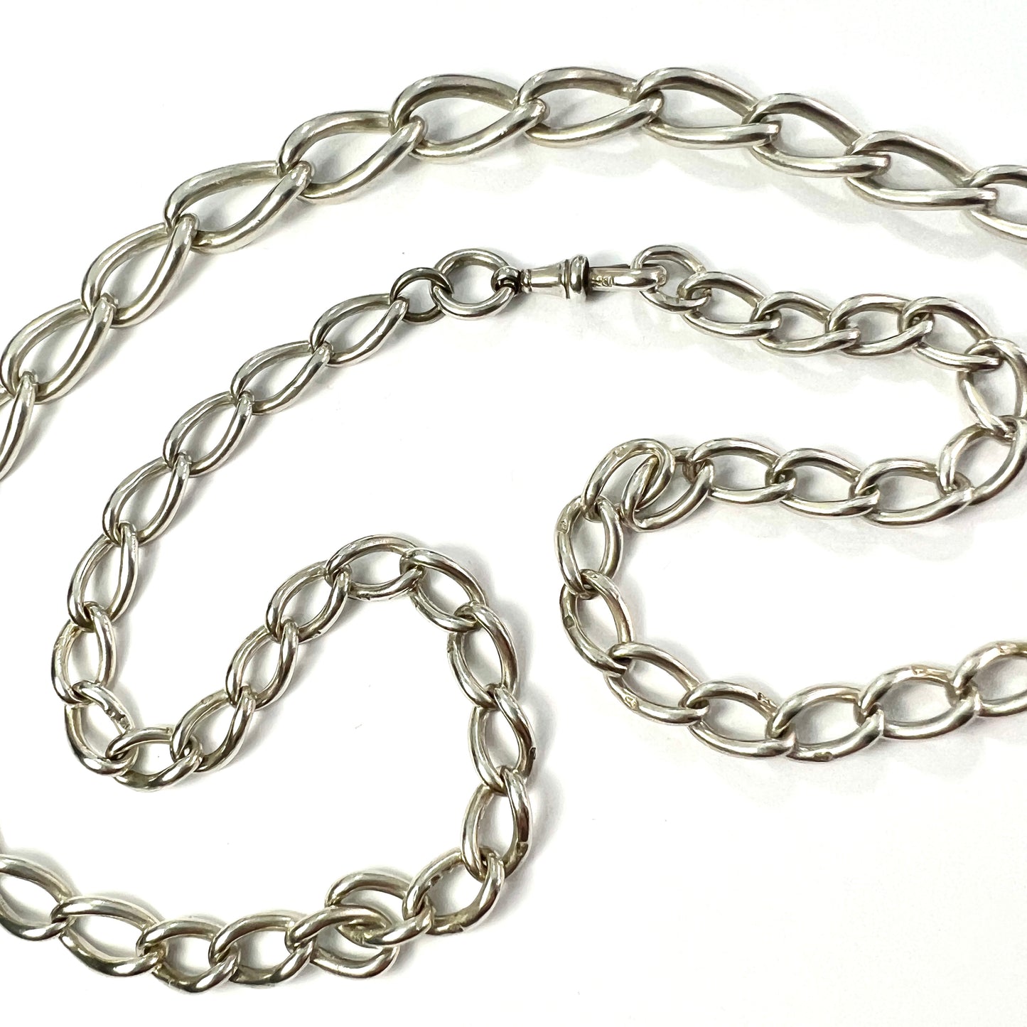 Victorian Silver Graduated Curb Chain Necklace with Dog Clip