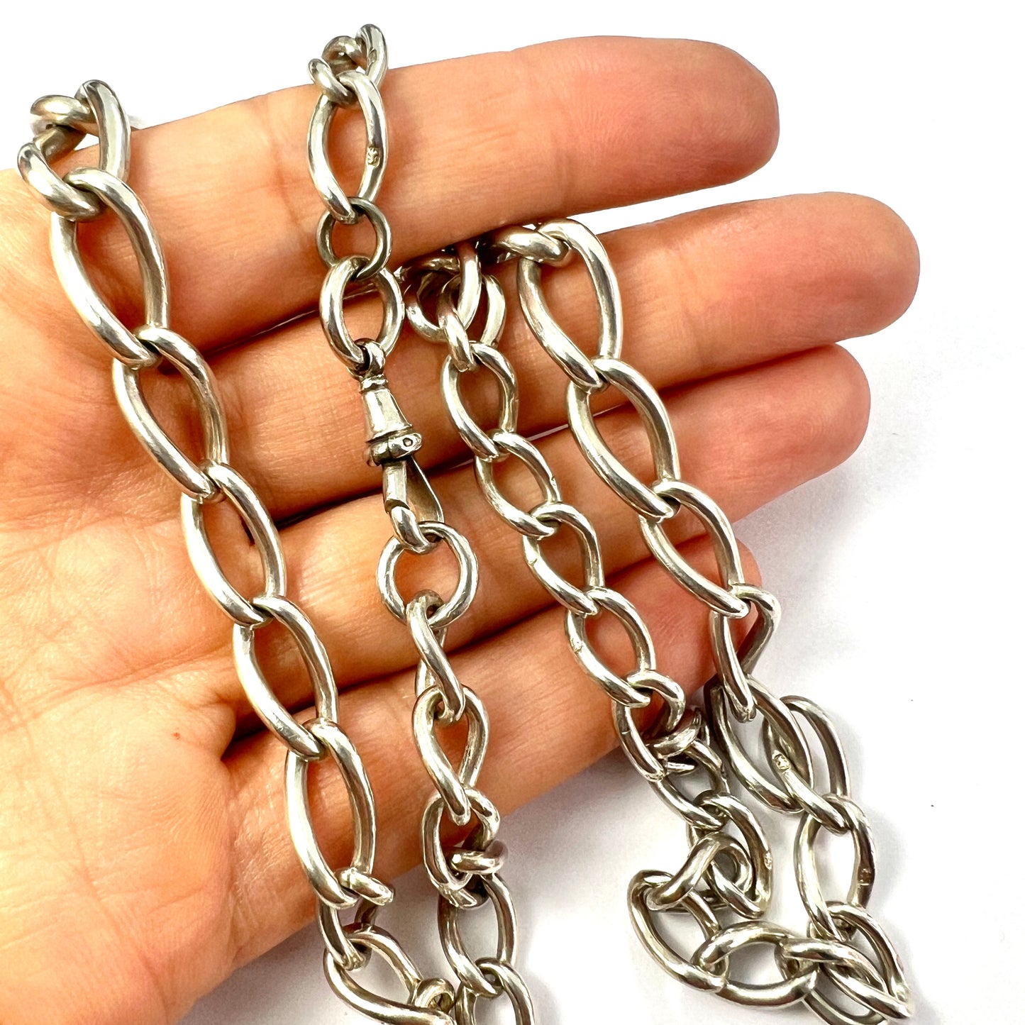 Victorian Silver Graduated Curb Chain Necklace with Dog Clip