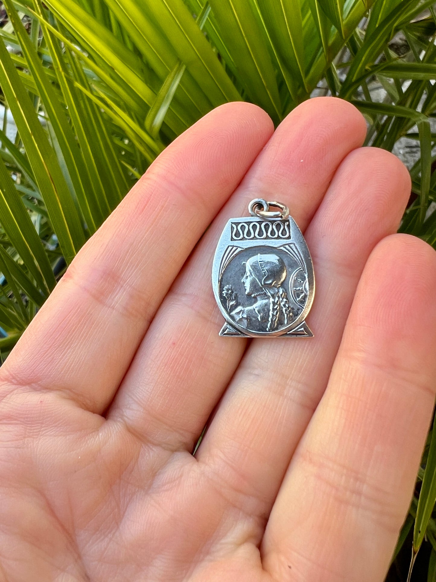 French Art Nouveau Silver Medallion Pendant