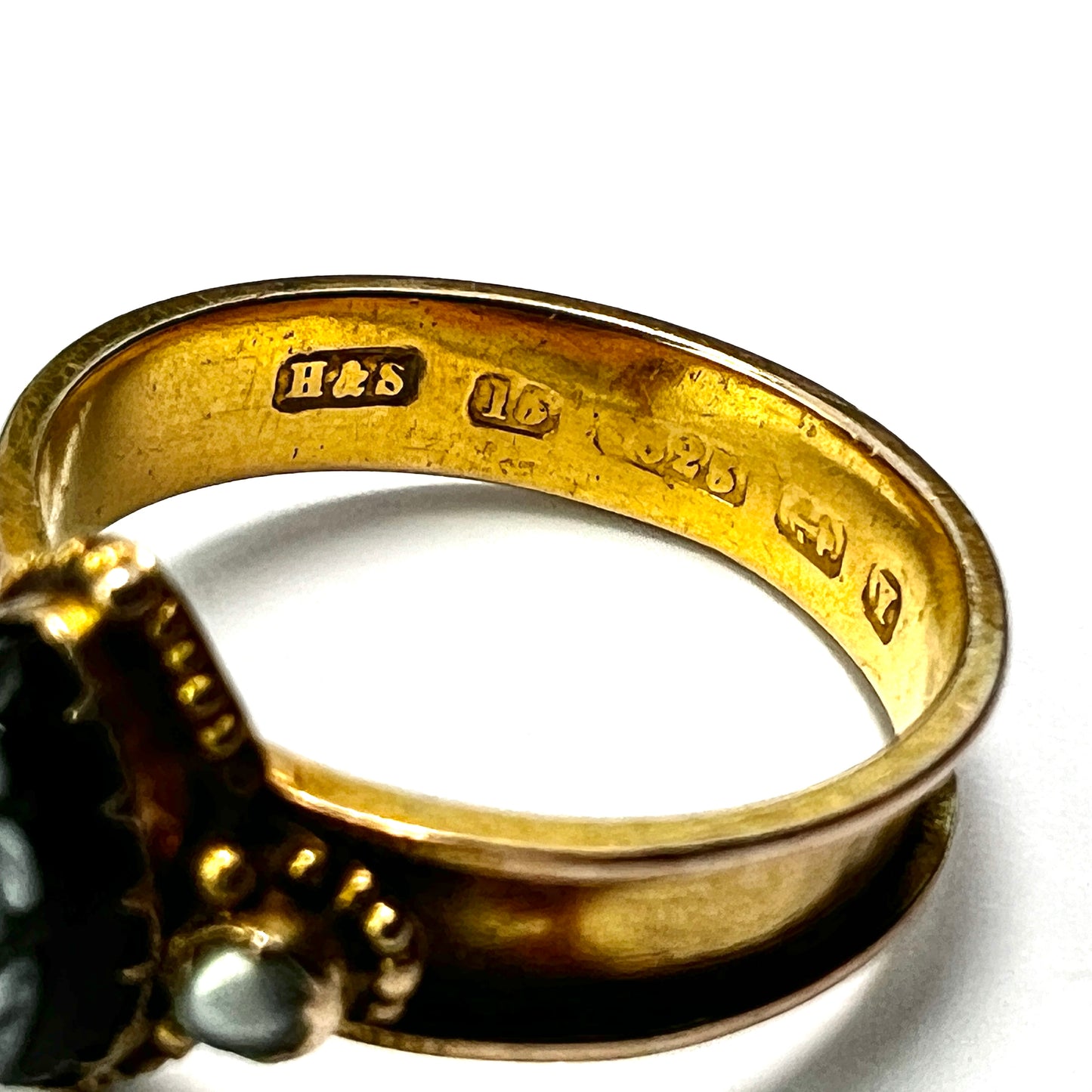 Victorian 15CT Gold Sardonyx and Pearl Forget me Not Memorial Ring