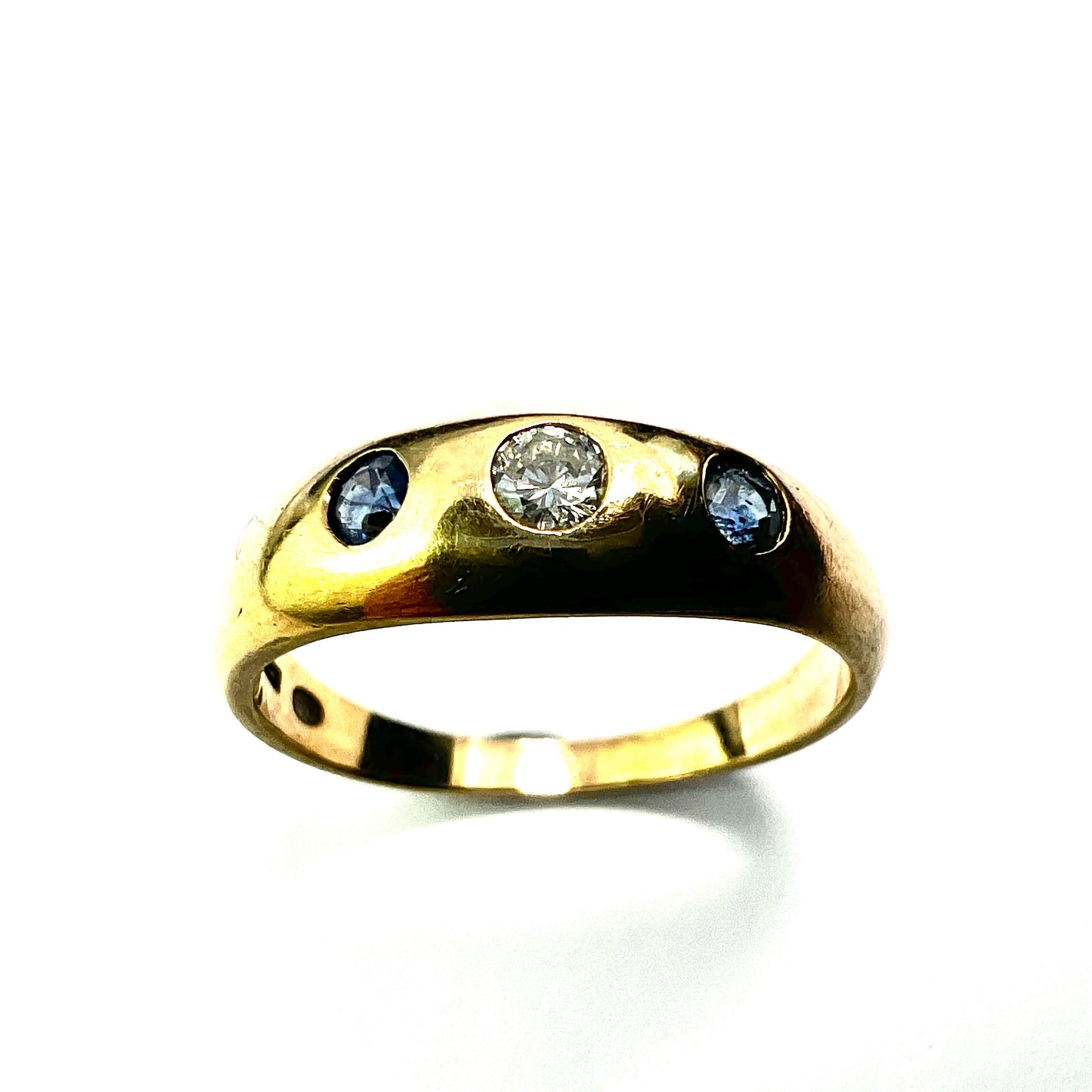 Vintage Diamond and Sapphire 9CT Gold Modern Trilogy Ring