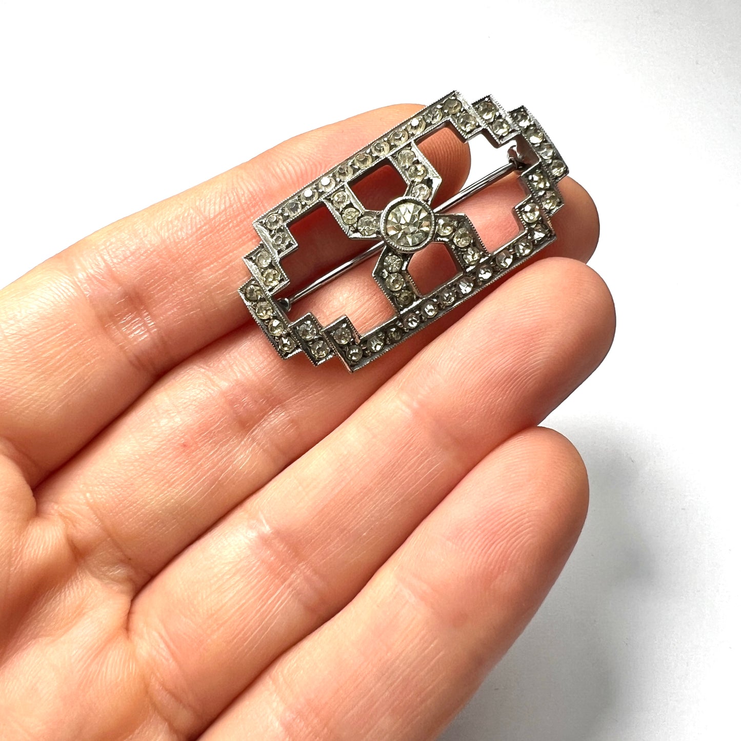 Art Deco Sterling Silver Paste Brooch Pin