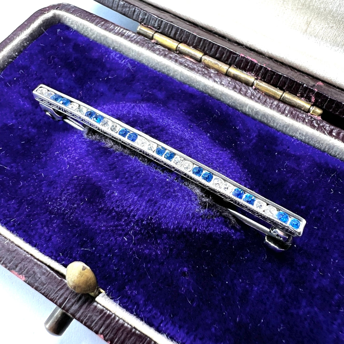 Small Art Deco Silver Sapphire Paste Brooch