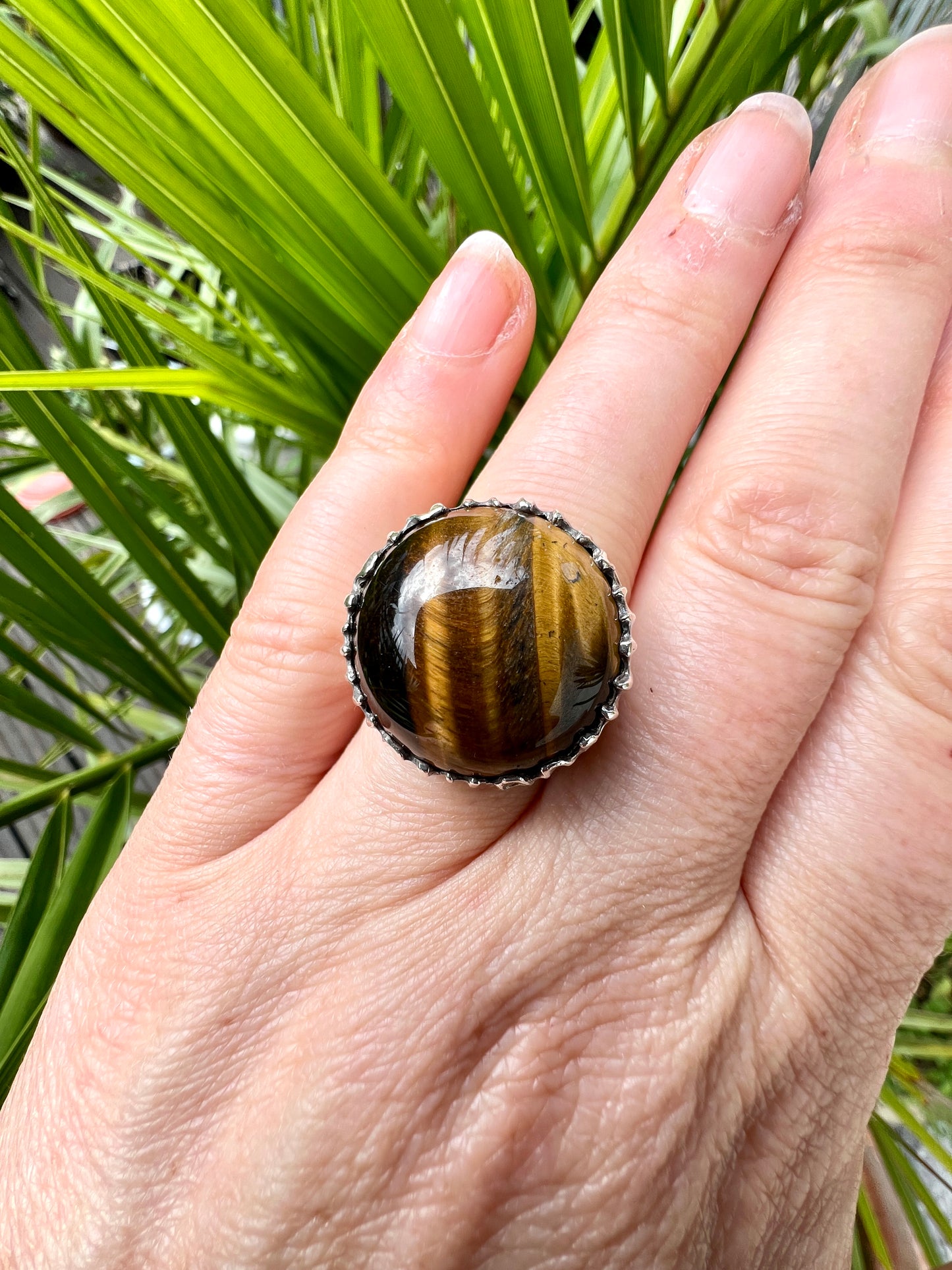 Vintage Tiger's Eye Modernist Silver Ring