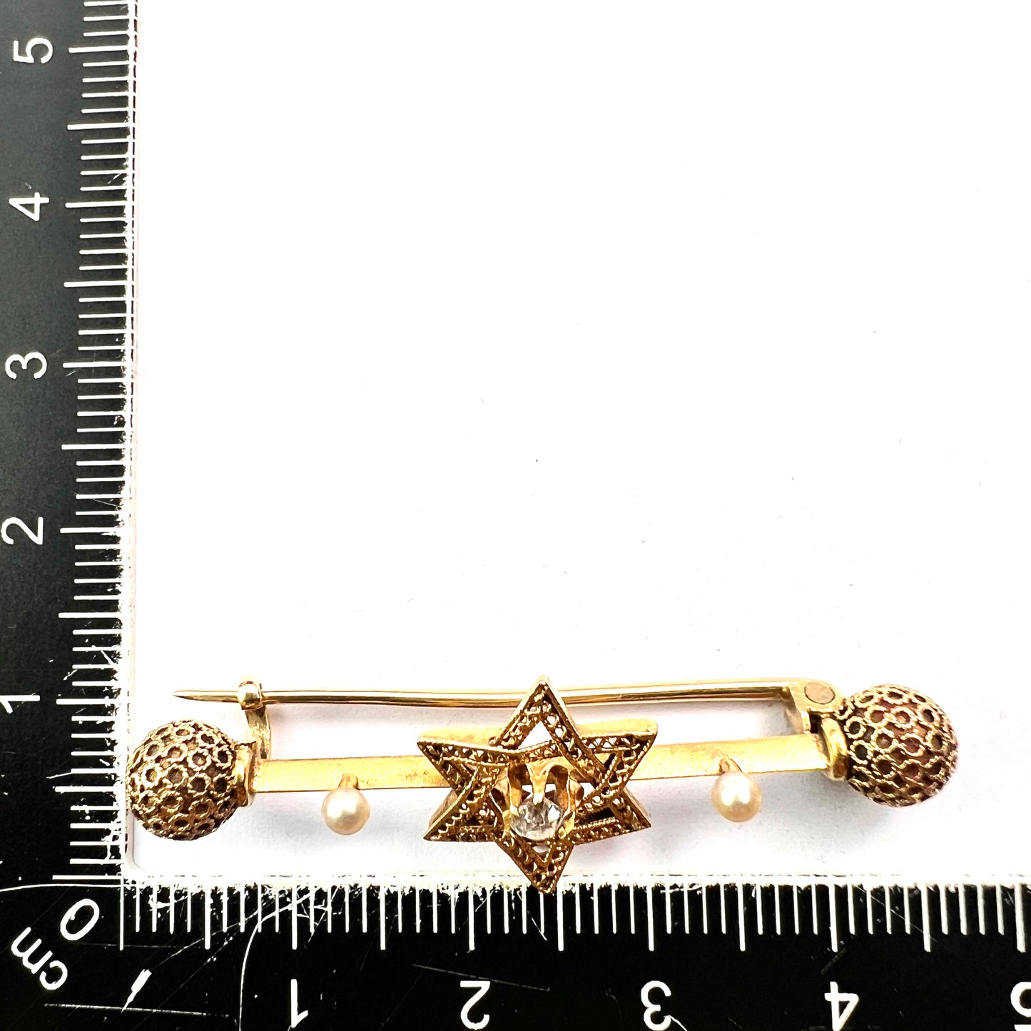 Victorian 18CT Gold Star of David Diamond and Pearl Brooch