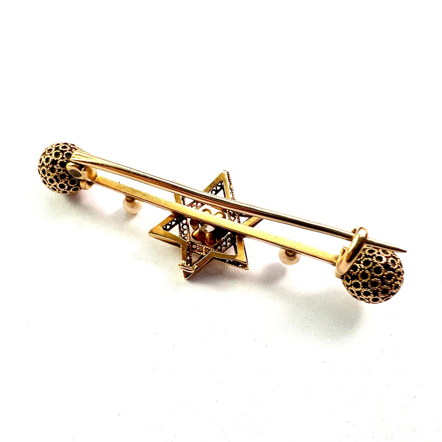 Victorian 18CT Gold Star of David Diamond and Pearl Brooch