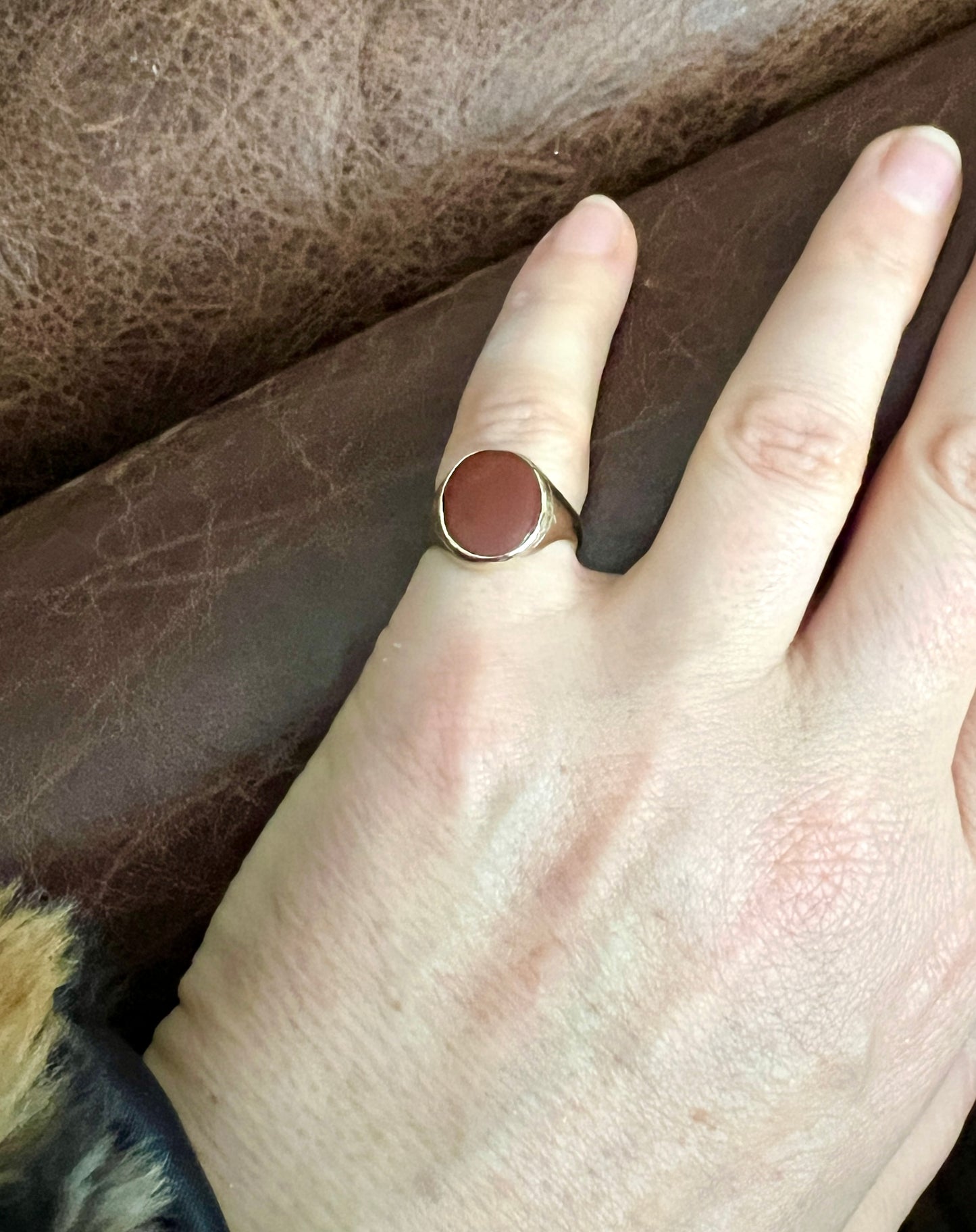 1939 Vintage 9CT Gold Carnelian Jasper Solitaire Gold Signet Ring