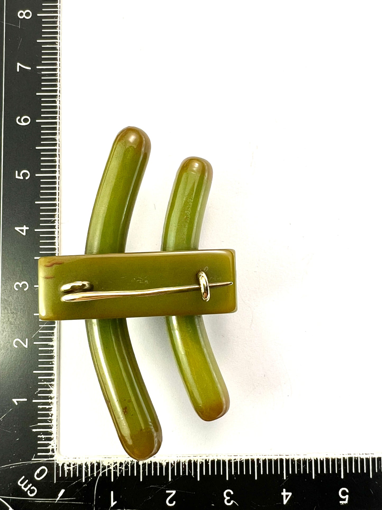 Art Deco Apple Juice Olive Green Bakelite Brooch