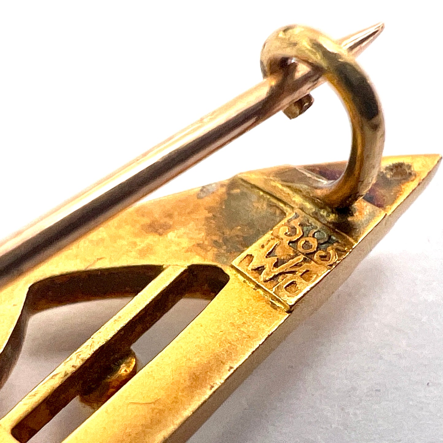 Art Nouveau Jugendstil 14CT Gold Ruby Pearl Brooch