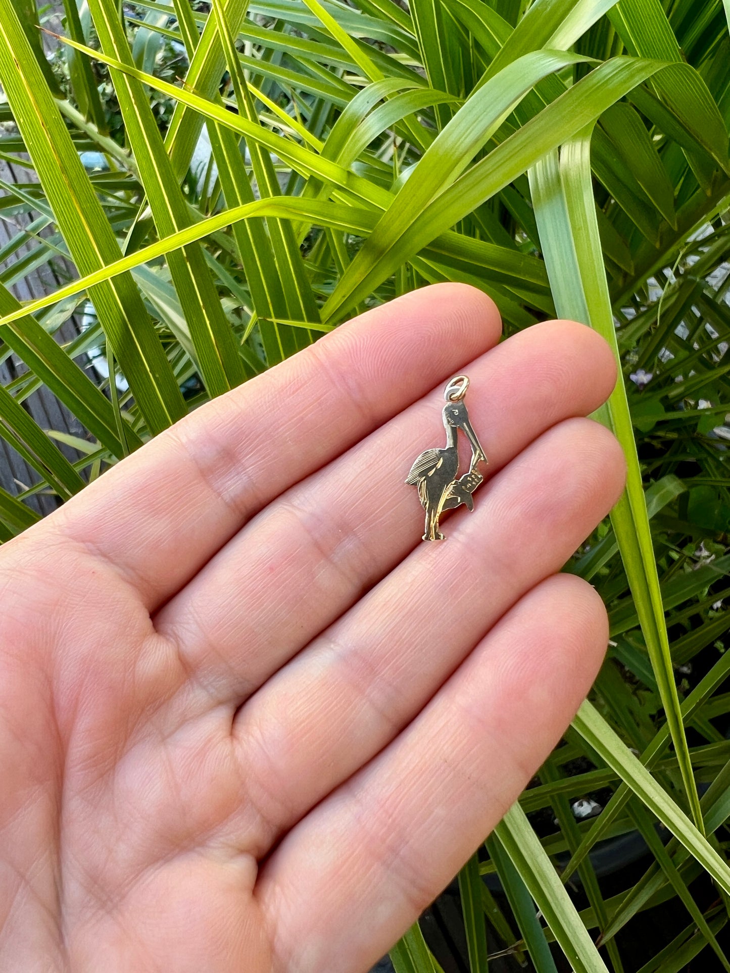 Vintage 9CT Gold Stork and Baby Charm Pendant