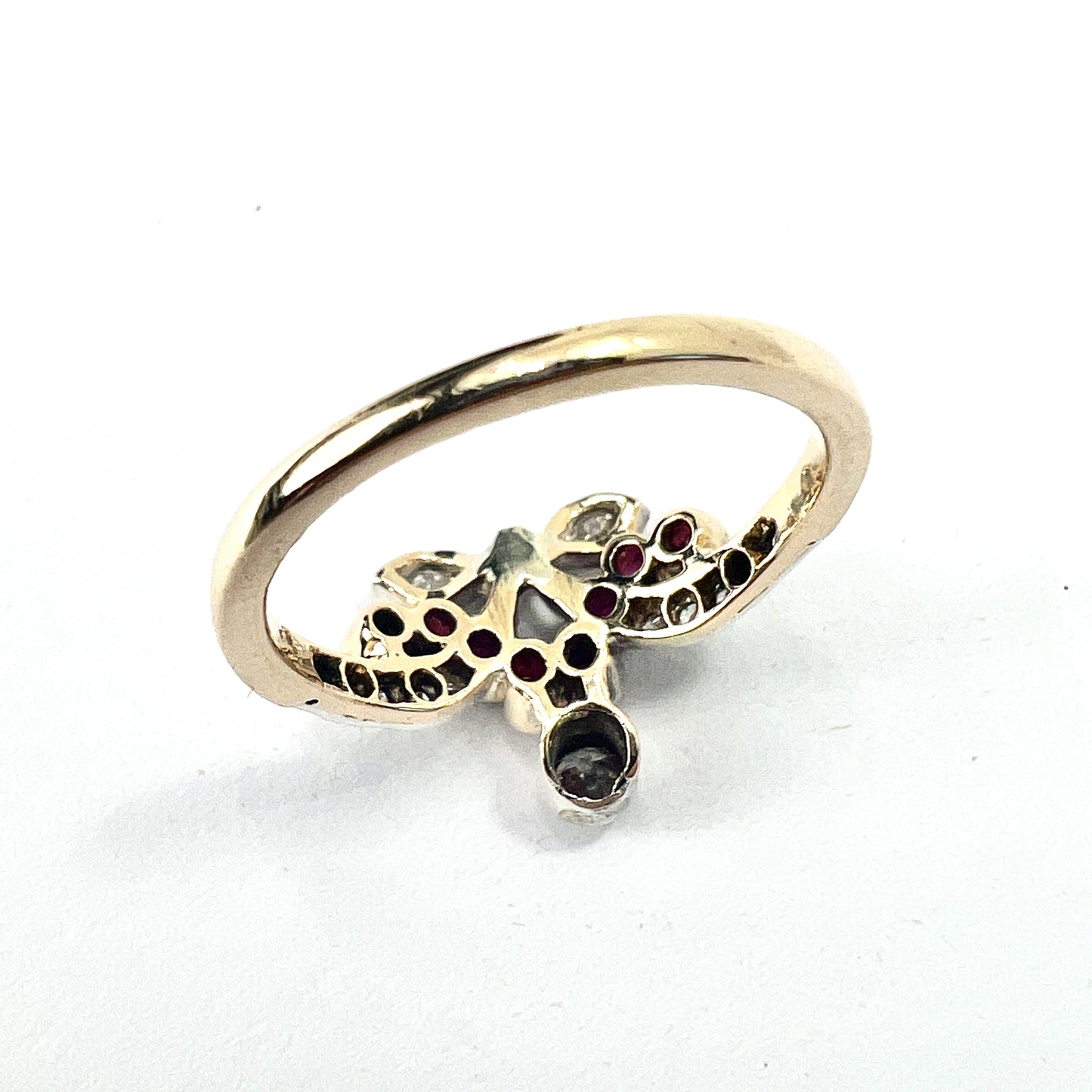 Austro Hungarian Ruby and Diamond 14CT Gold Cherries Ring