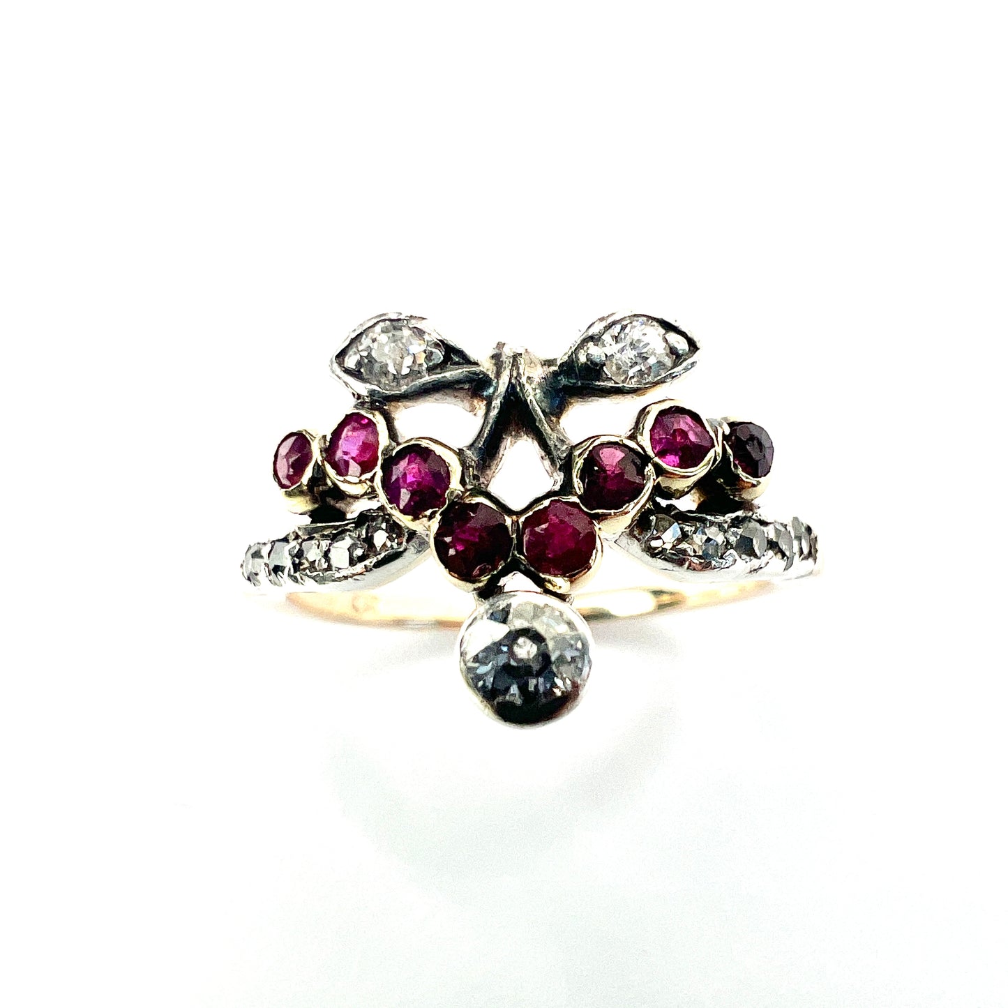 Austro Hungarian Ruby and Diamond 14CT Gold Cherries Ring