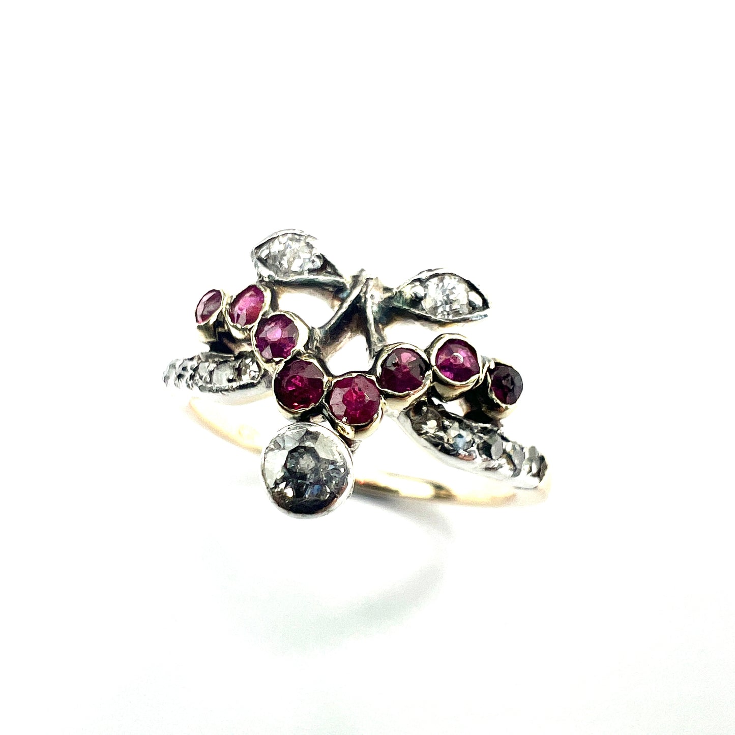 Austro Hungarian Ruby and Diamond 14CT Gold Cherries Ring