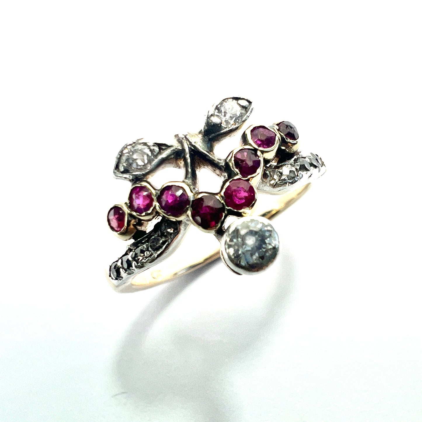 Austro Hungarian Ruby and Diamond 14CT Gold Cherries Ring