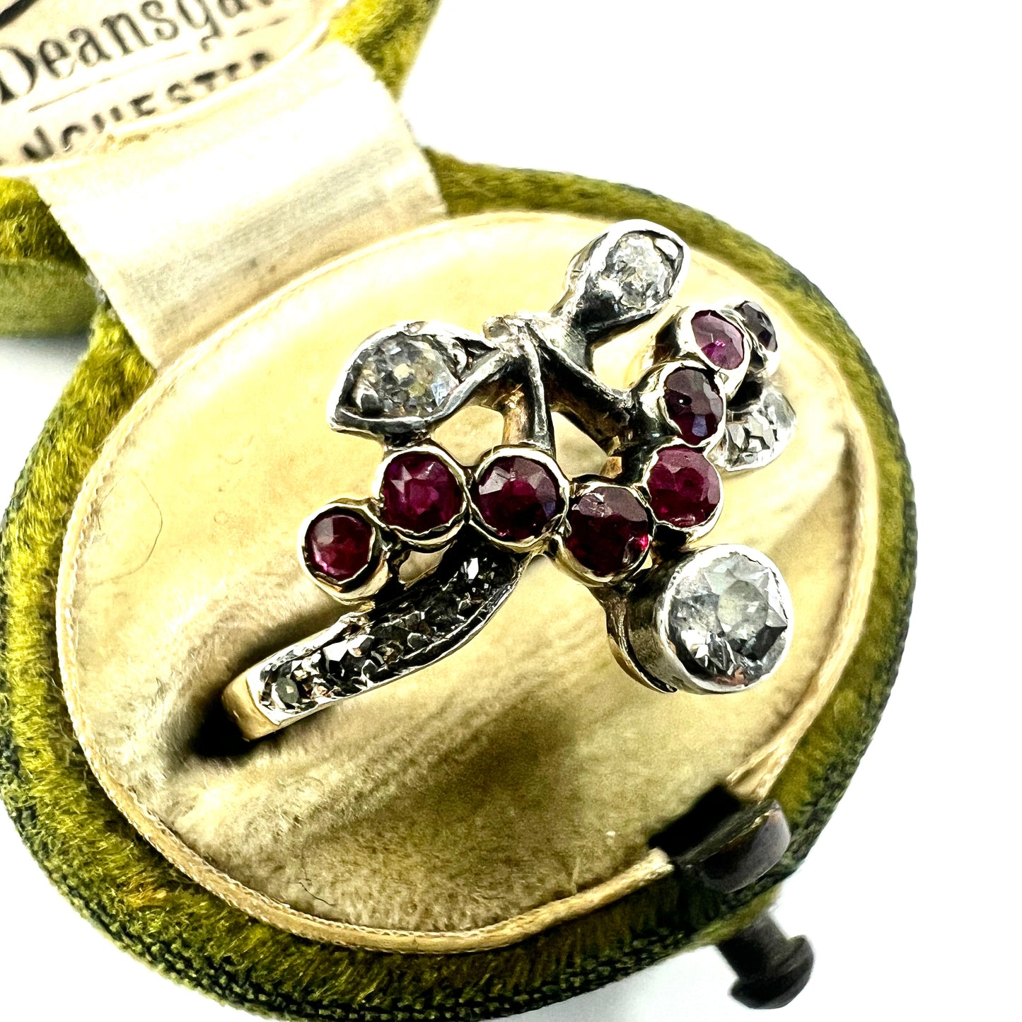 Austro Hungarian Ruby and Diamond 14CT Gold Cherries Ring