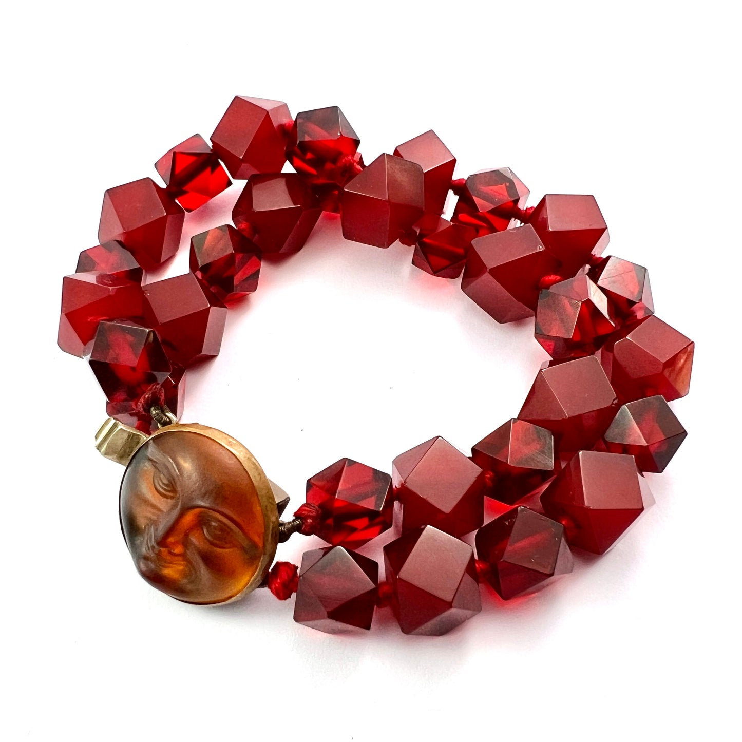 Vintage Man in the Moon Cherry Amber Resin Bracelet