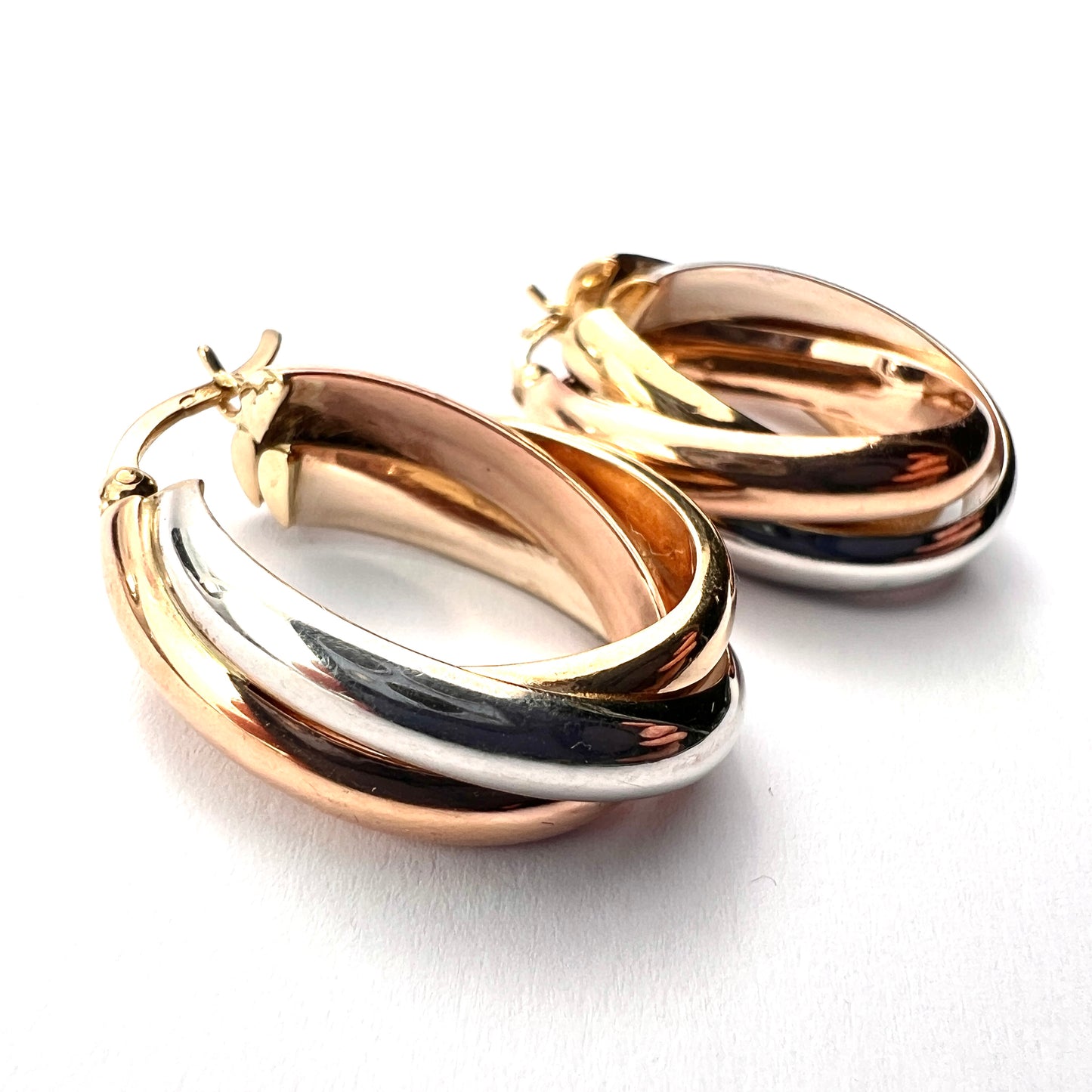 Vintage Three Colour 9CT Gold Hoop Earrings