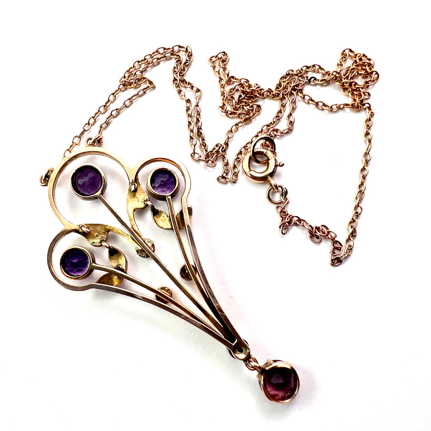 Large Edwardian 9CT Gold Amethyst and Pearl Necklace