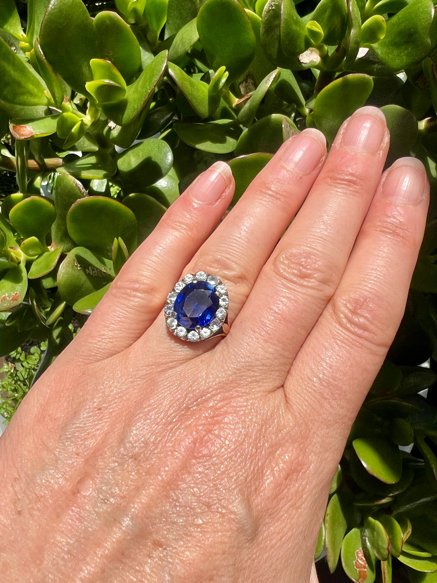 Antique Sapphire Gold and Silver Halo Ring