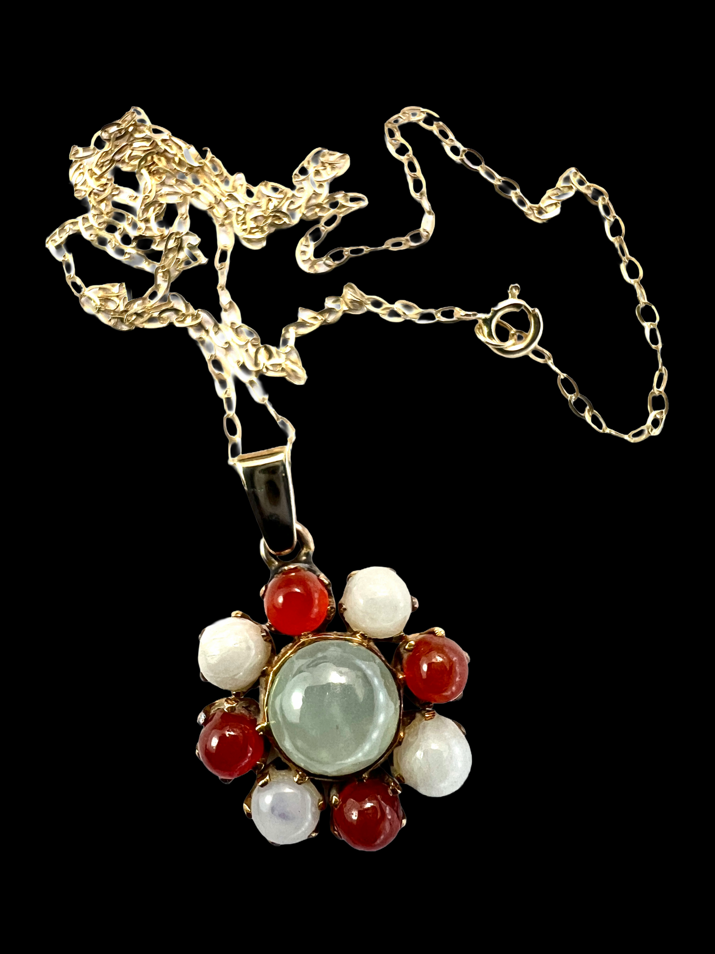 Vintage Gold Carnelian Cluster Pendant and Chain Necklace