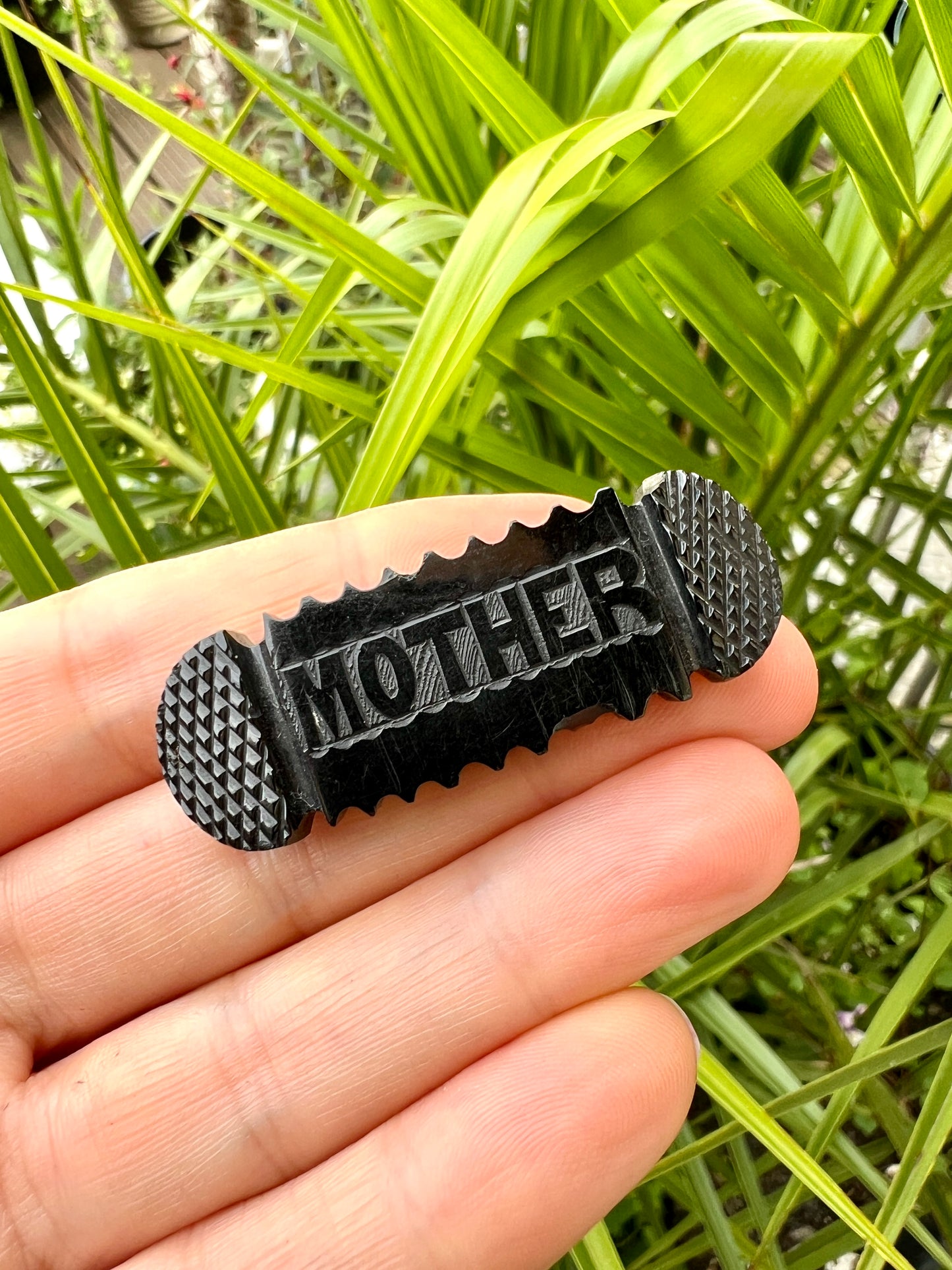 Victorian Carved Whitby Jet "Mother" Brooch