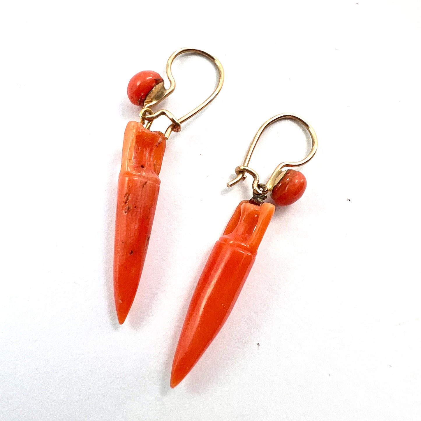 Victorian Coral Drop Gold Earrings