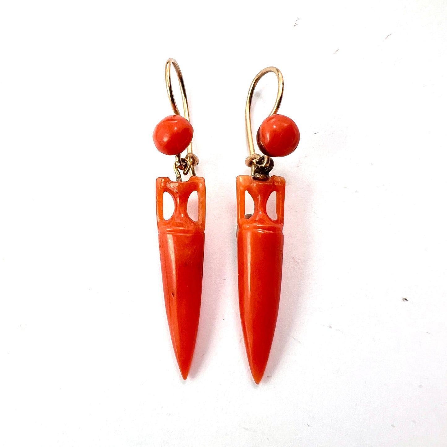 Victorian Coral Drop Gold Earrings