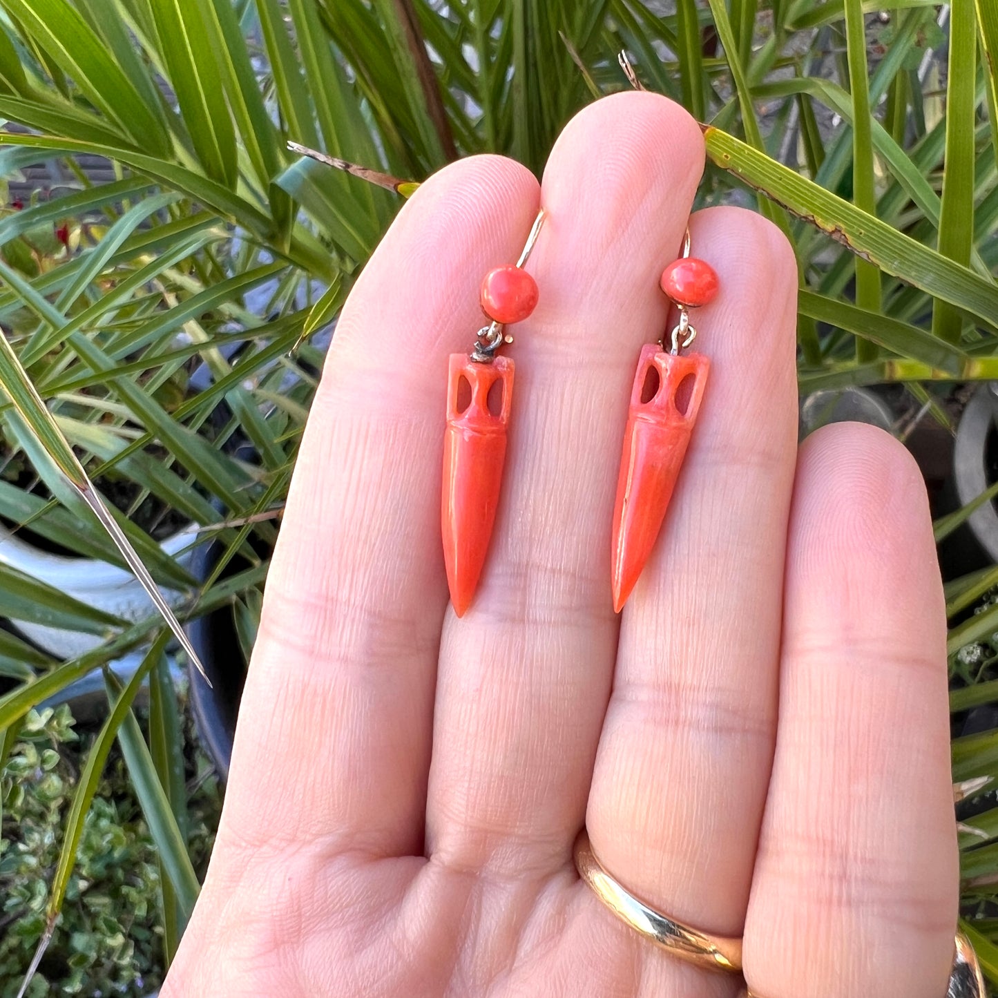 Victorian Coral Drop Gold Earrings