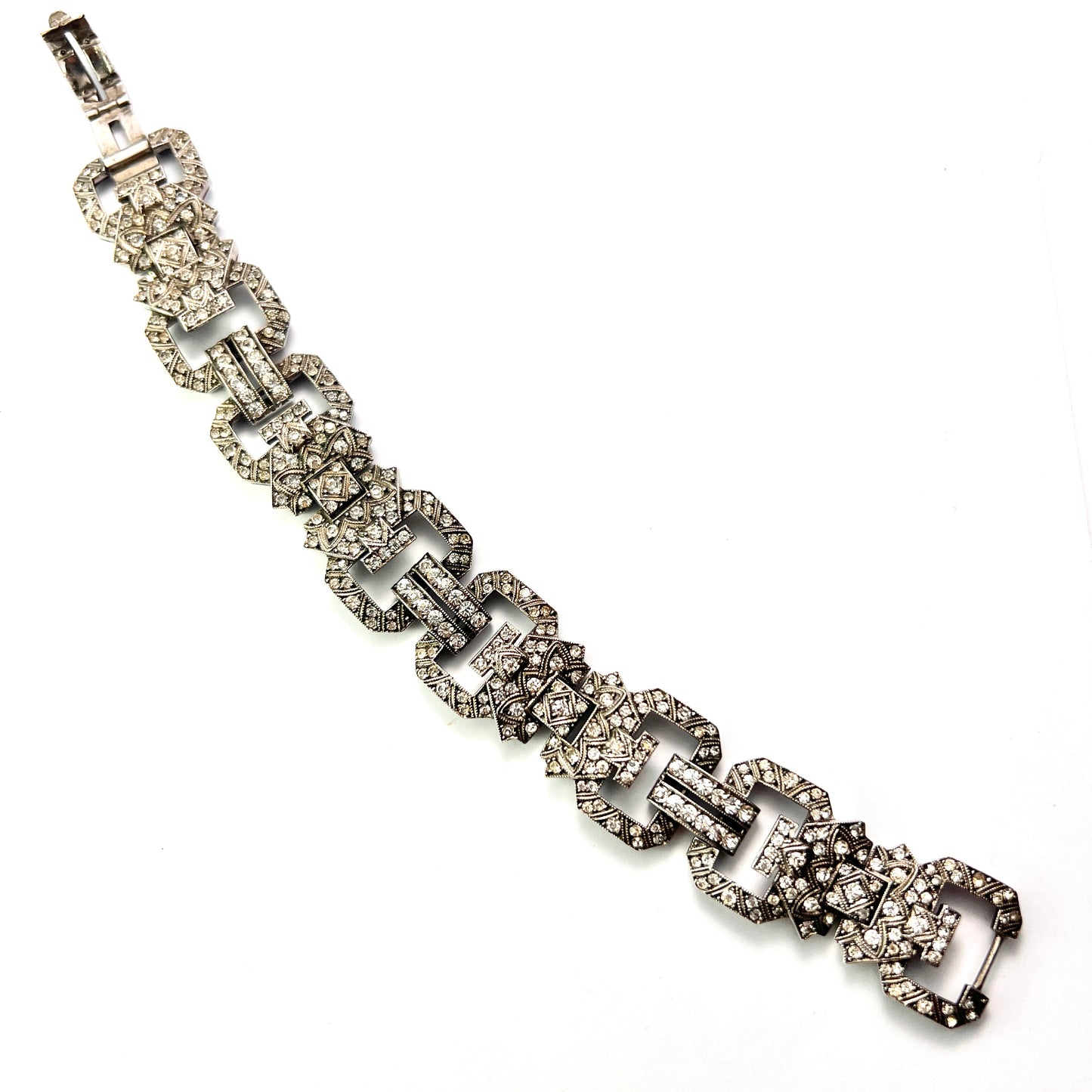 Chunky Vintage Art Deco Silver Paste Bracelet