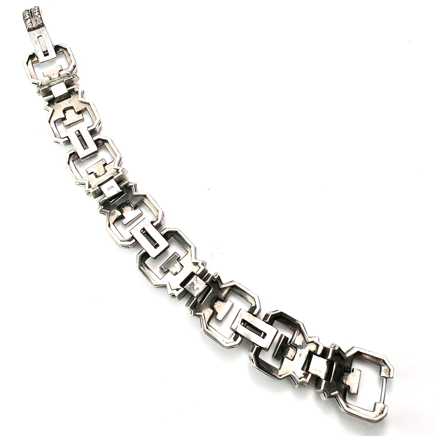 Chunky Vintage Art Deco Silver Paste Bracelet