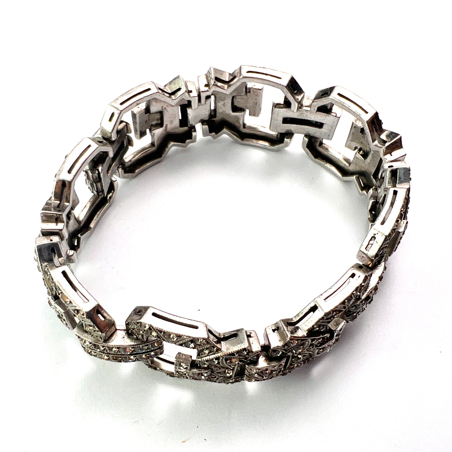 Chunky Vintage Art Deco Silver Paste Bracelet