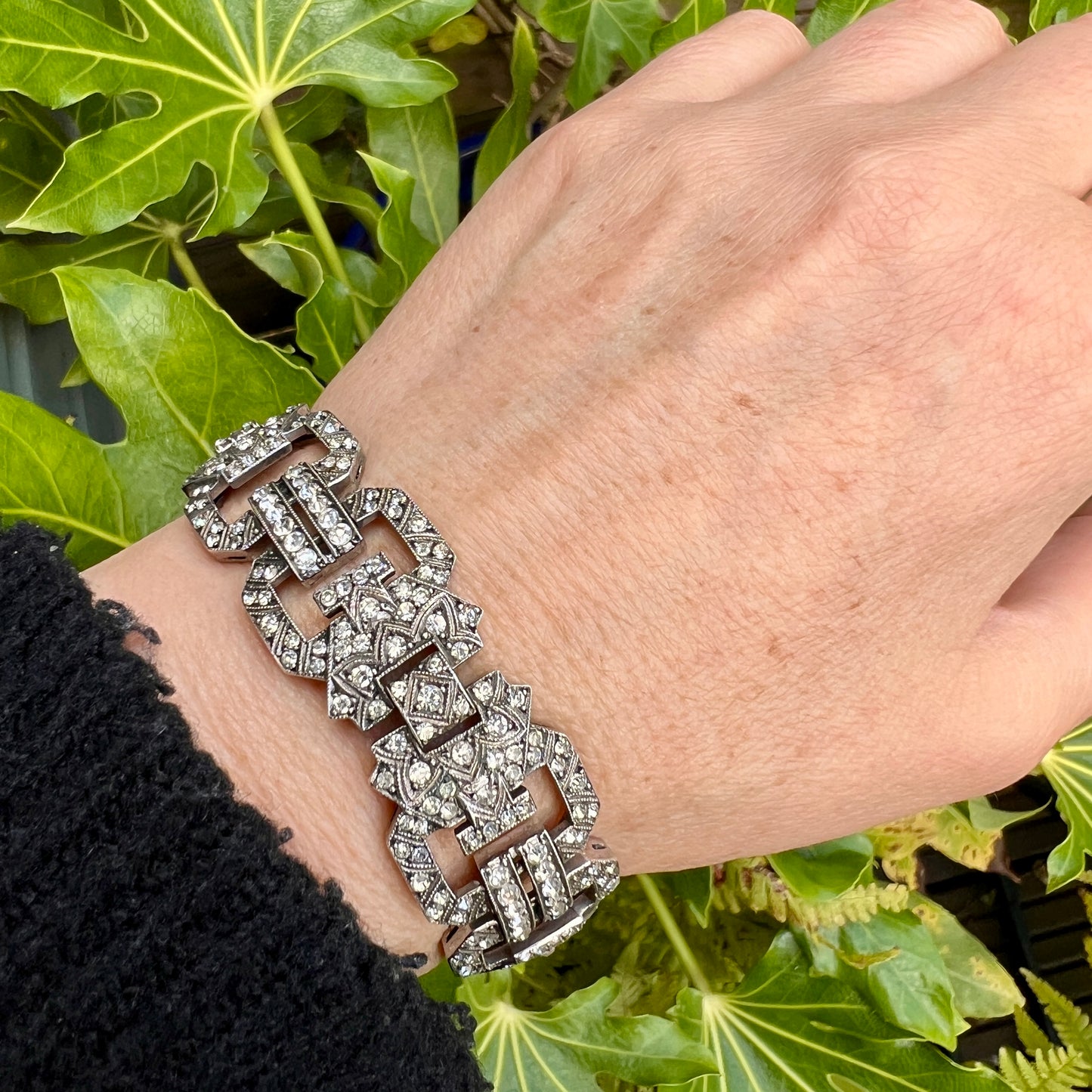 Chunky Vintage Art Deco Silver Paste Bracelet