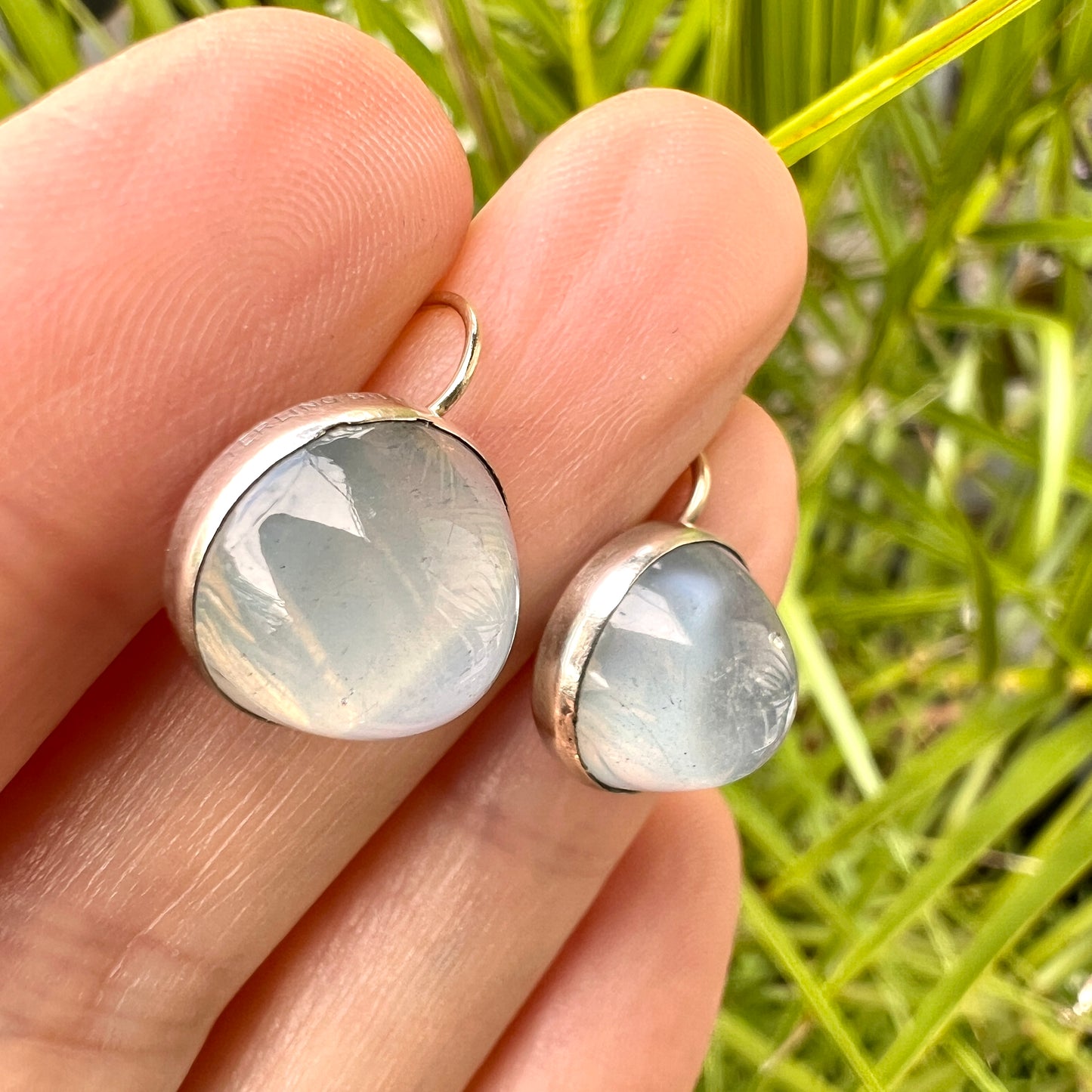 Antique Arts and Crafts Sugarloaf Moonstone Cabochon Earrings