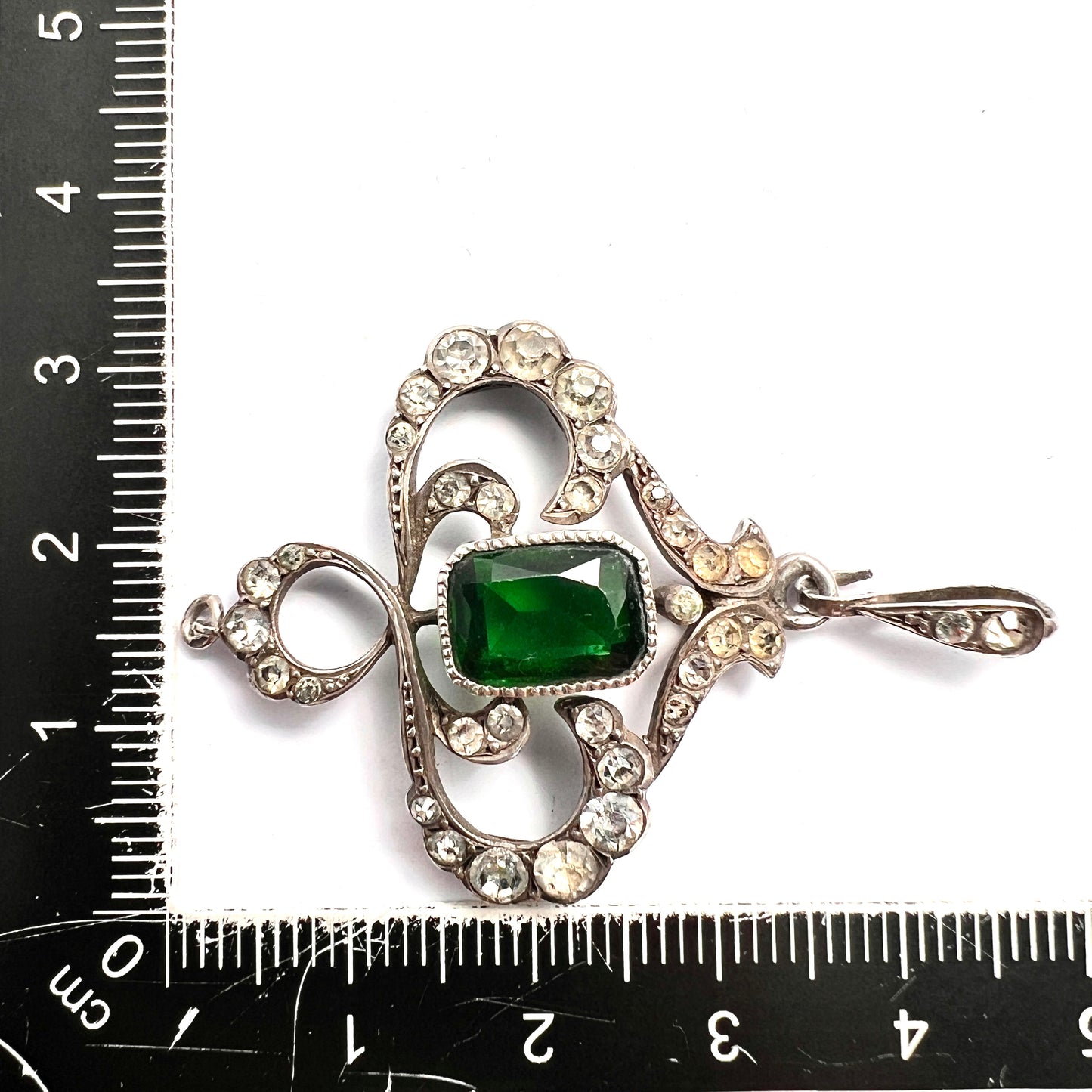 Art Nouveau Edwardian Silver Emerald Paste Pendant