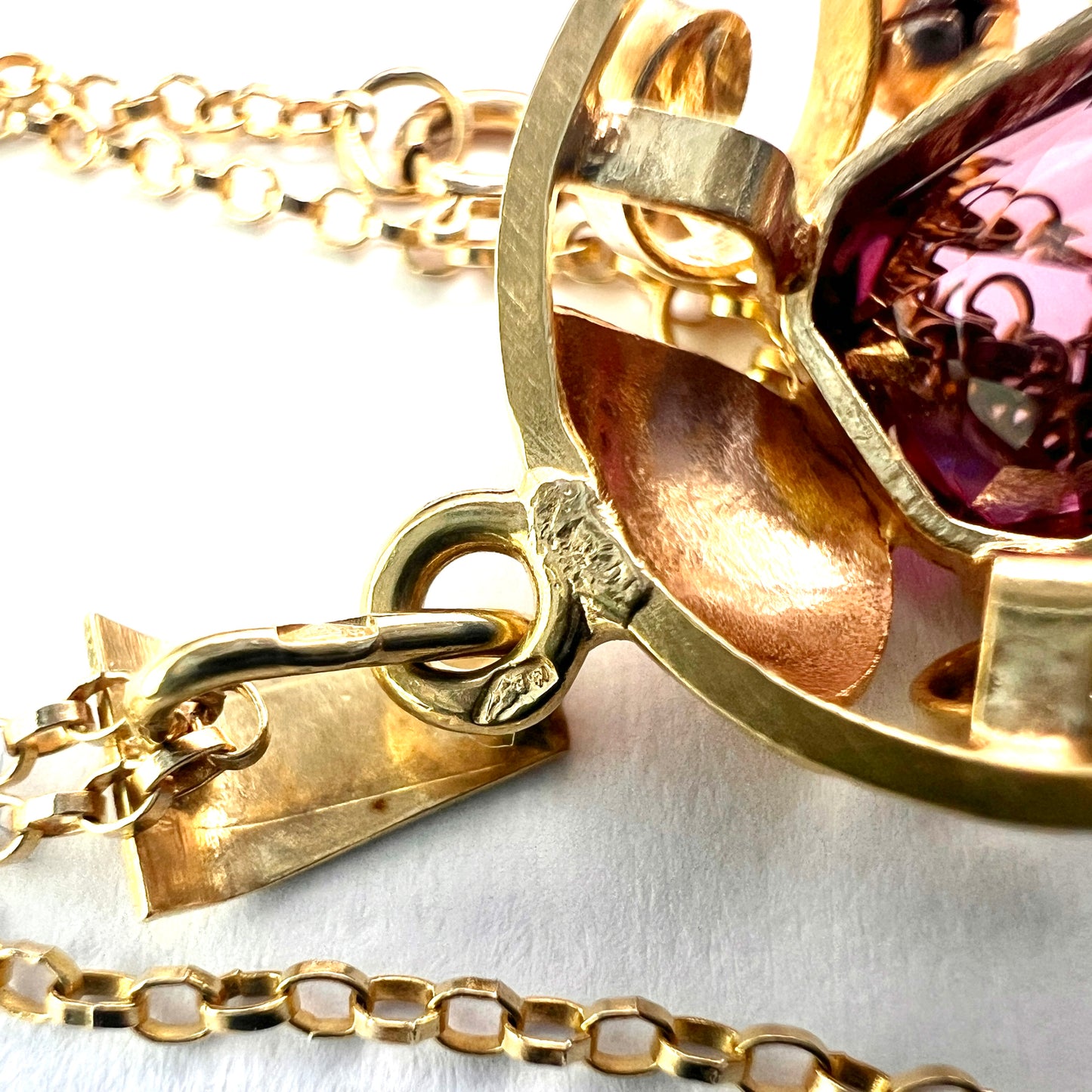 1940s 14CT Amethyst Paste Gold Pendant Necklace