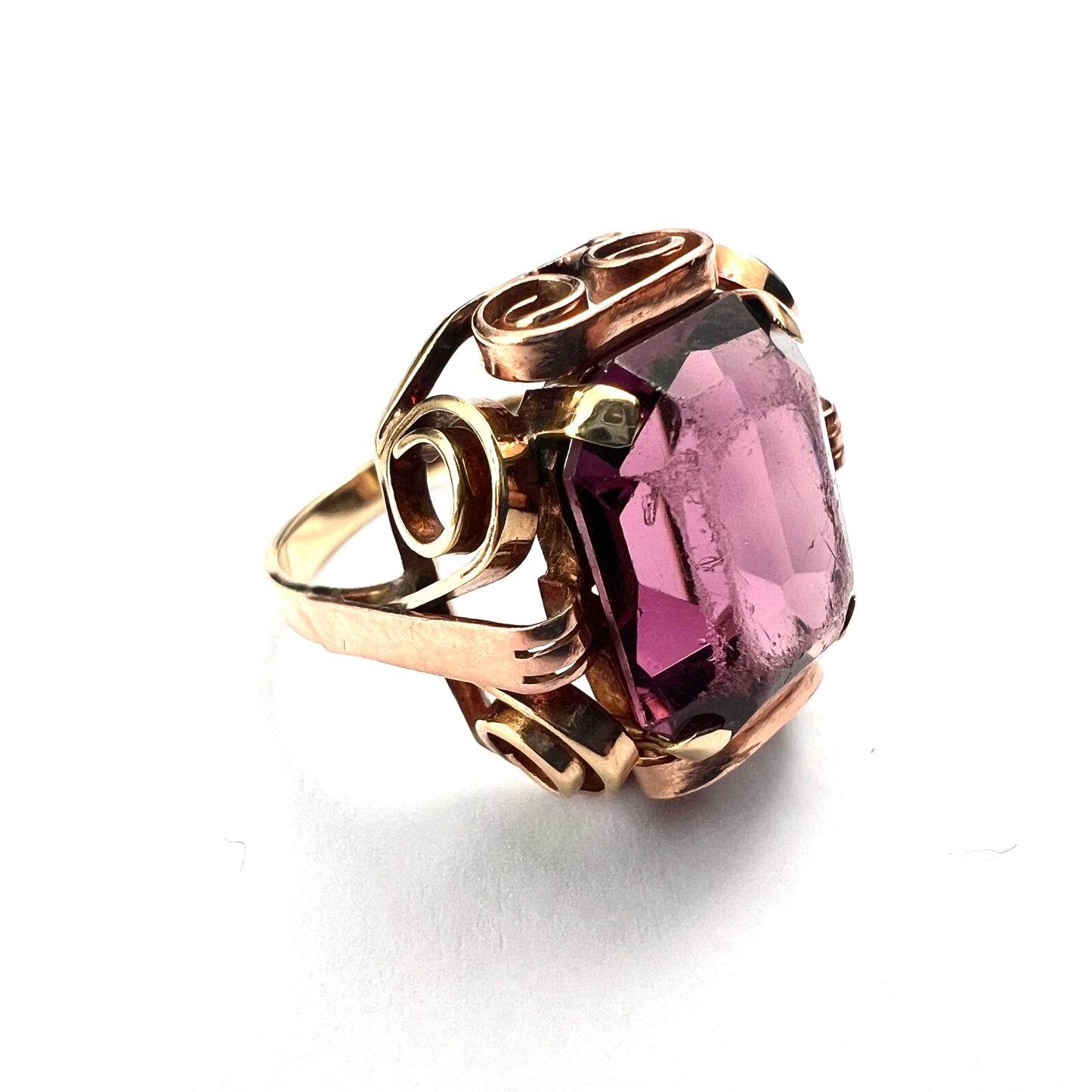 Vintage 1940s 14CT Gold Amethyst Paste Ring