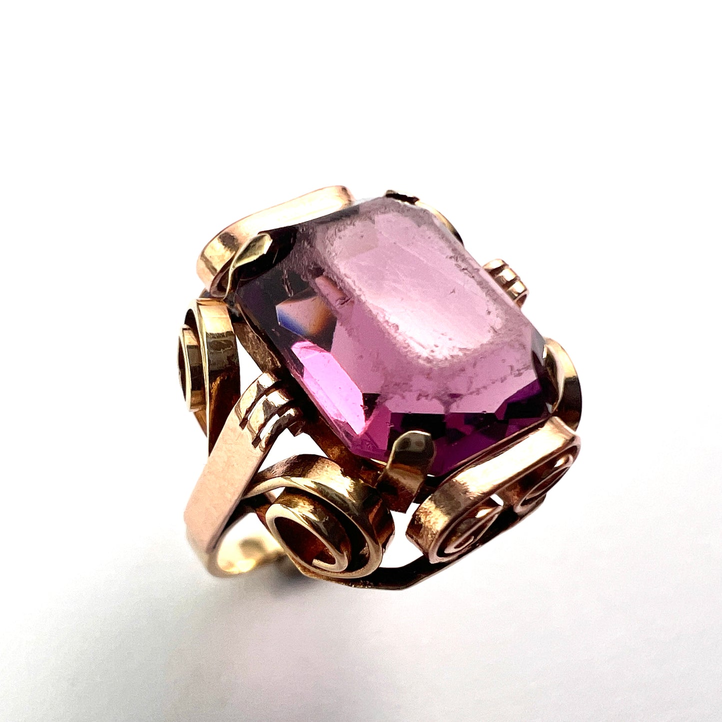 Vintage 1940s 14CT Gold Amethyst Paste Ring