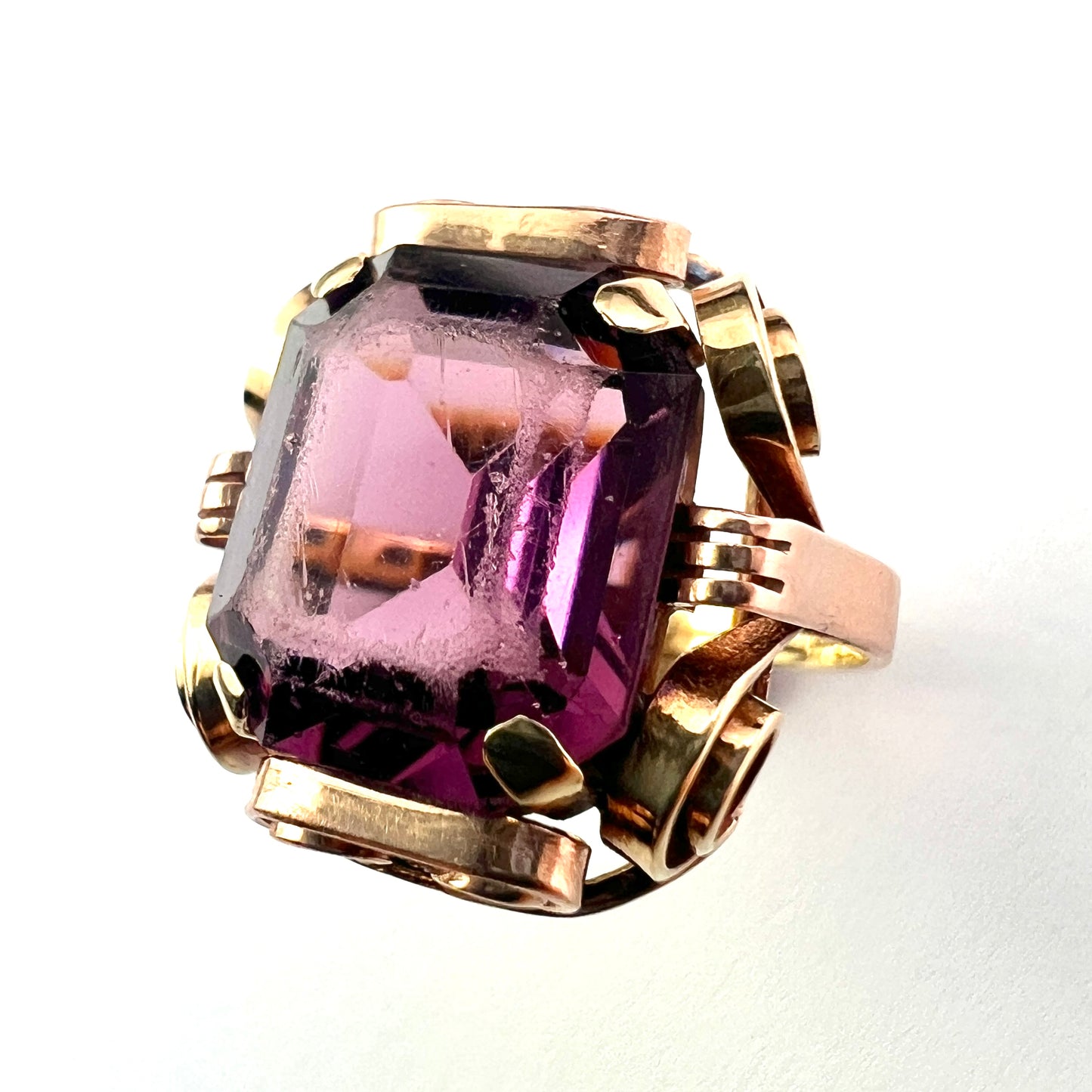 Vintage 1940s 14CT Gold Amethyst Paste Ring